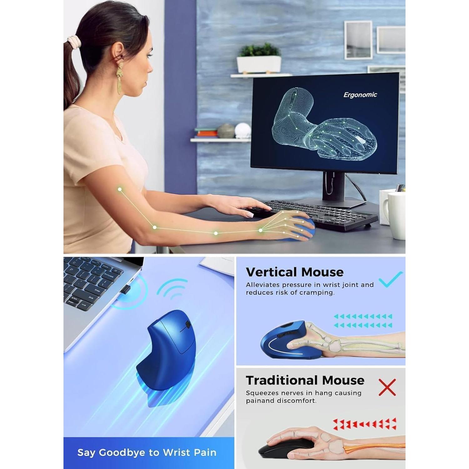 Ratón Ergonómico Inalámbrico BeWishes Vertical 800/1200/1600 DPI