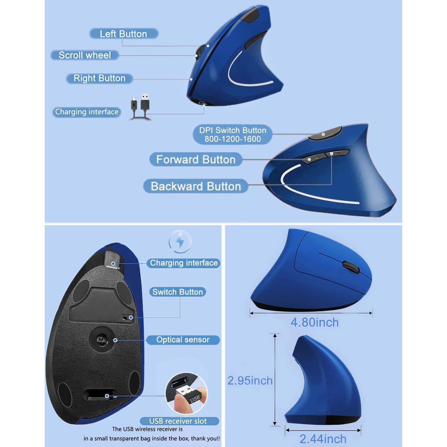 Ratón Ergonómico Inalámbrico BeWishes Vertical 800/1200/1600 DPI