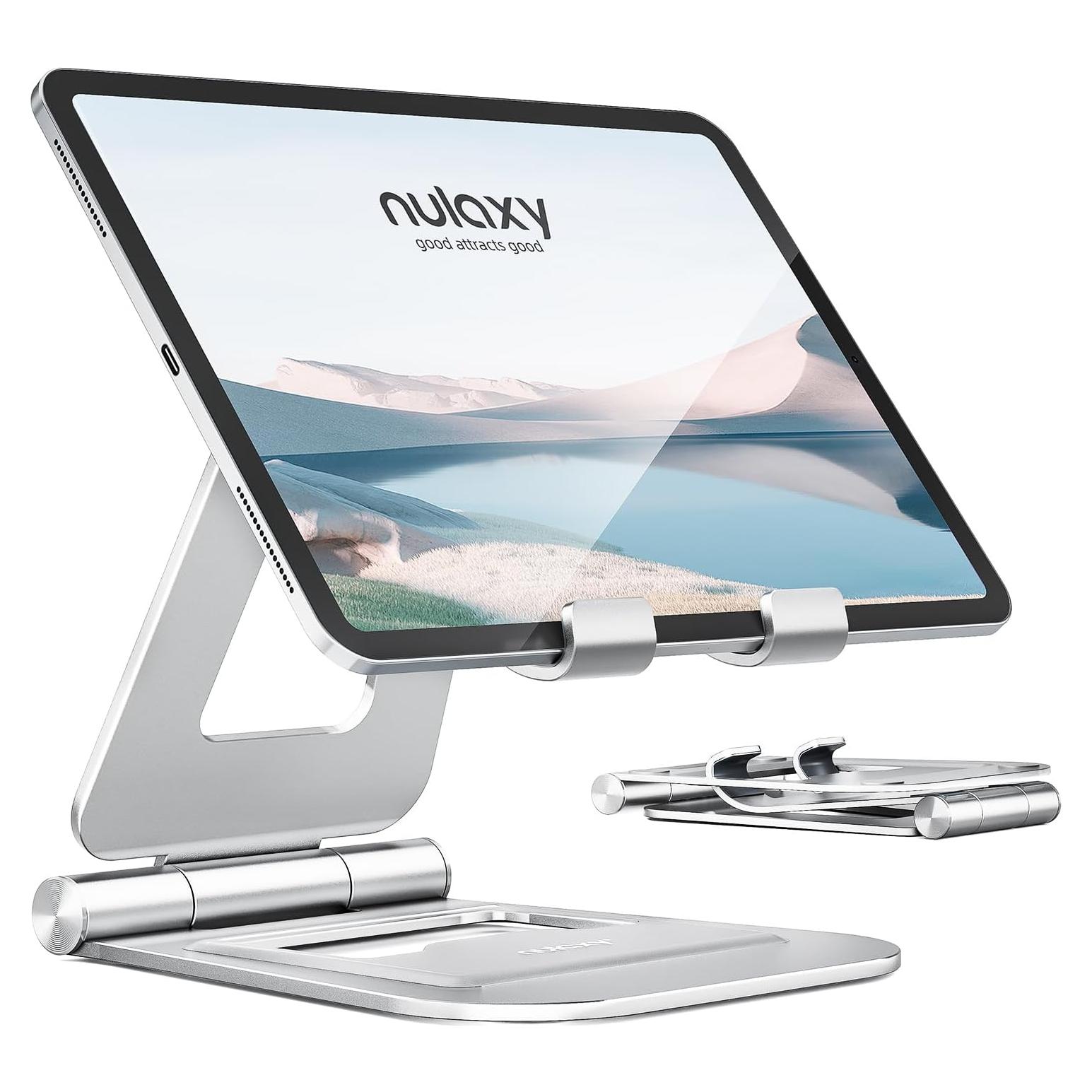 Soporte para iPad Nulaxy A5 de aluminio ajustable plateado