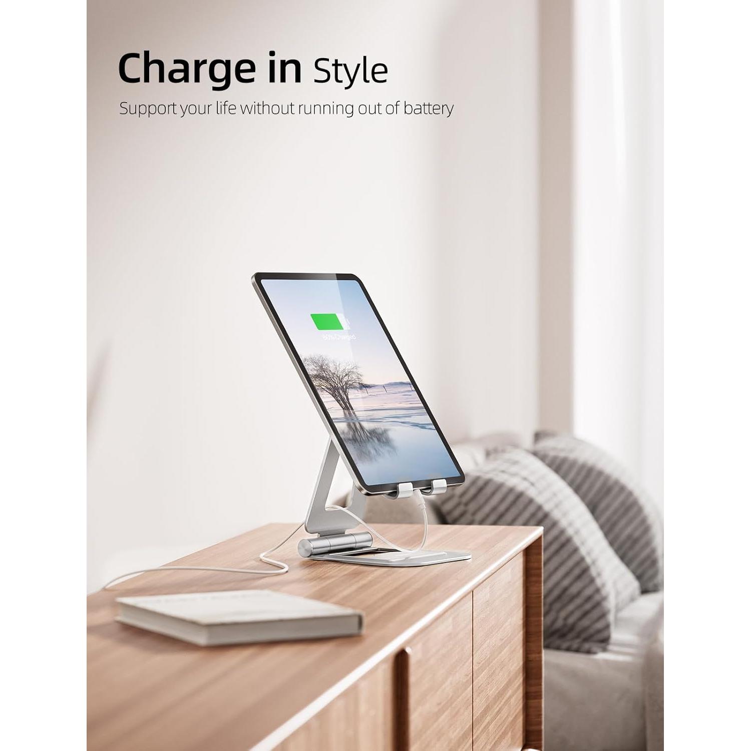 Soporte para iPad Nulaxy A5 de aluminio ajustable plateado