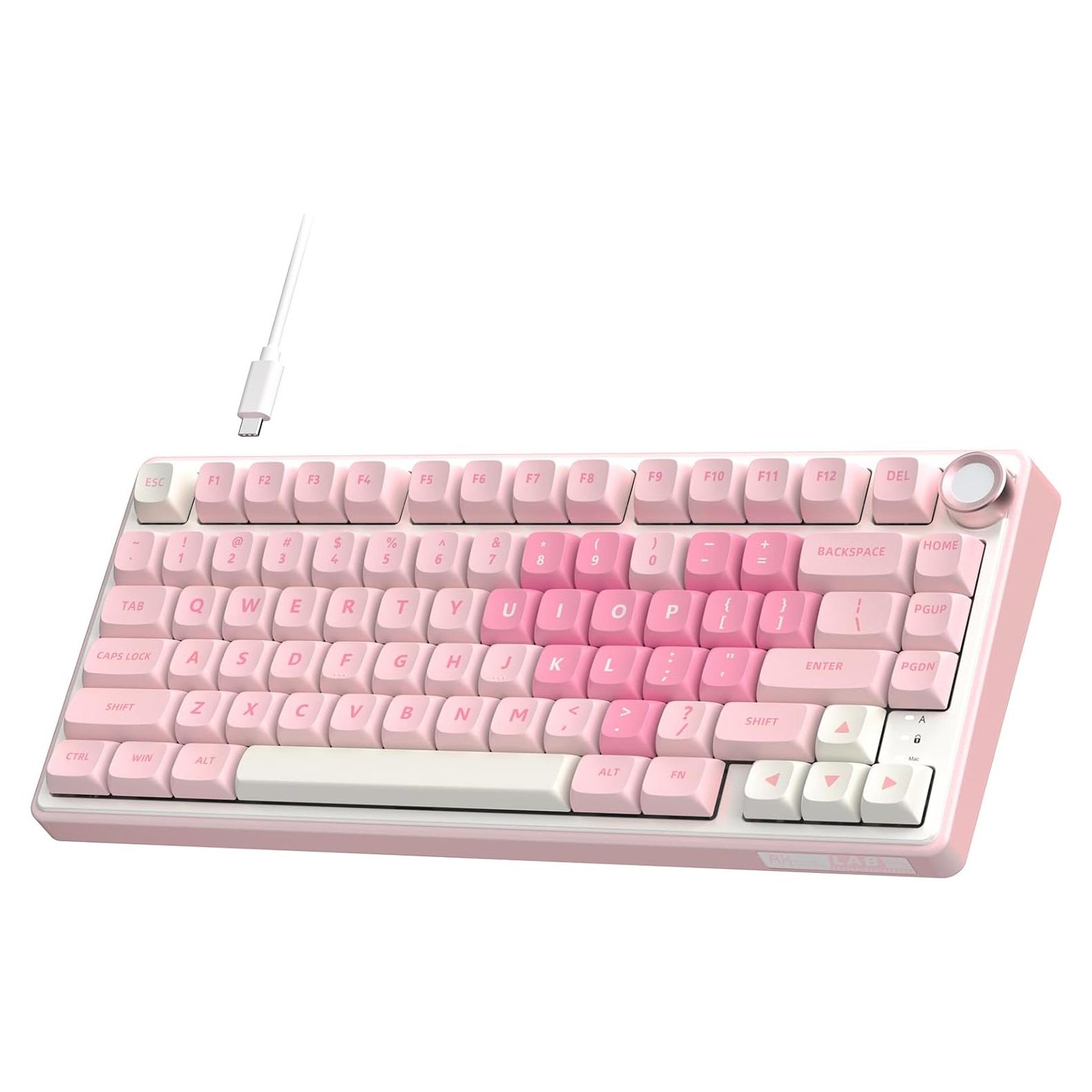 Teclado Mecánico RK Royal Kludge R75 Rosa 75% RGB PBT