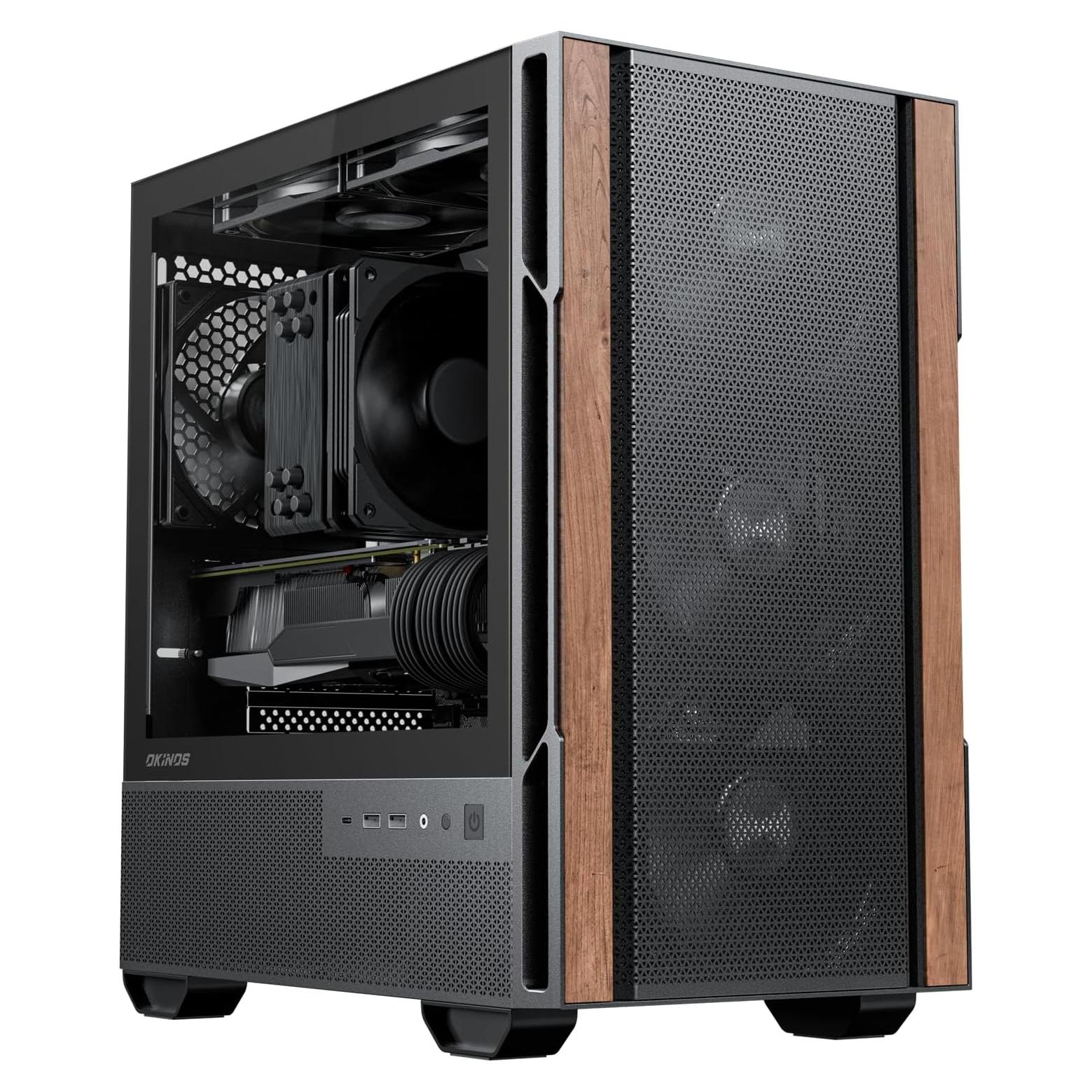 Caja Micro ATX Okinos Madera Nogal con Ventiladores 120mm