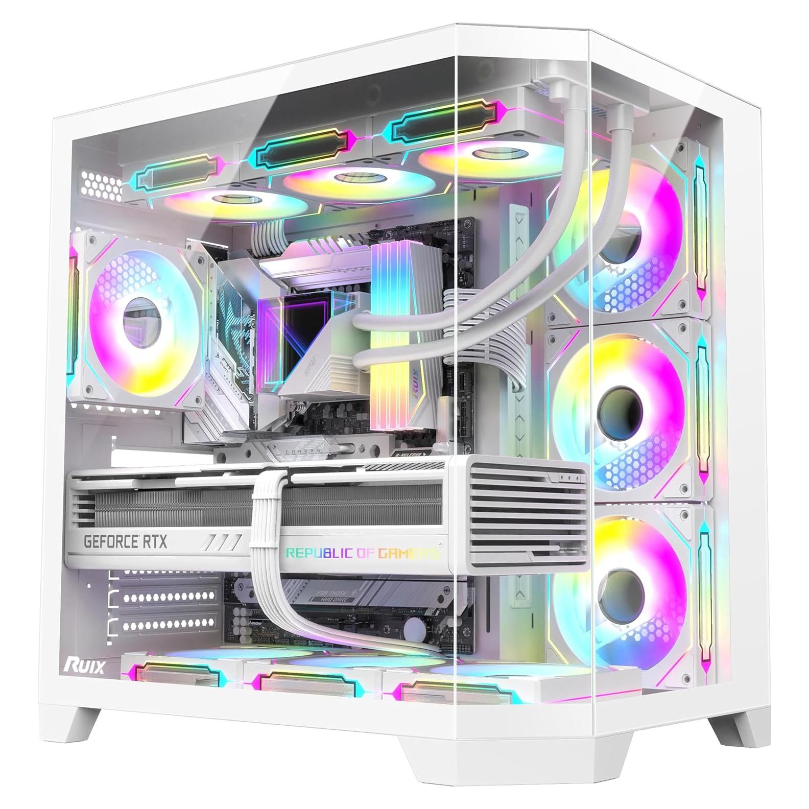 Caja de PC RUIX OV303 Mid-Tower ATX Blanca con 4 Ventiladores ARGB
