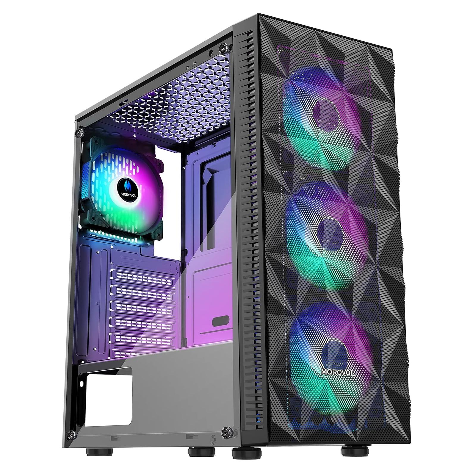 Caja de PC MOROVOL 621 ATX con 4 Ventiladores RGB y Vidrio Templado
