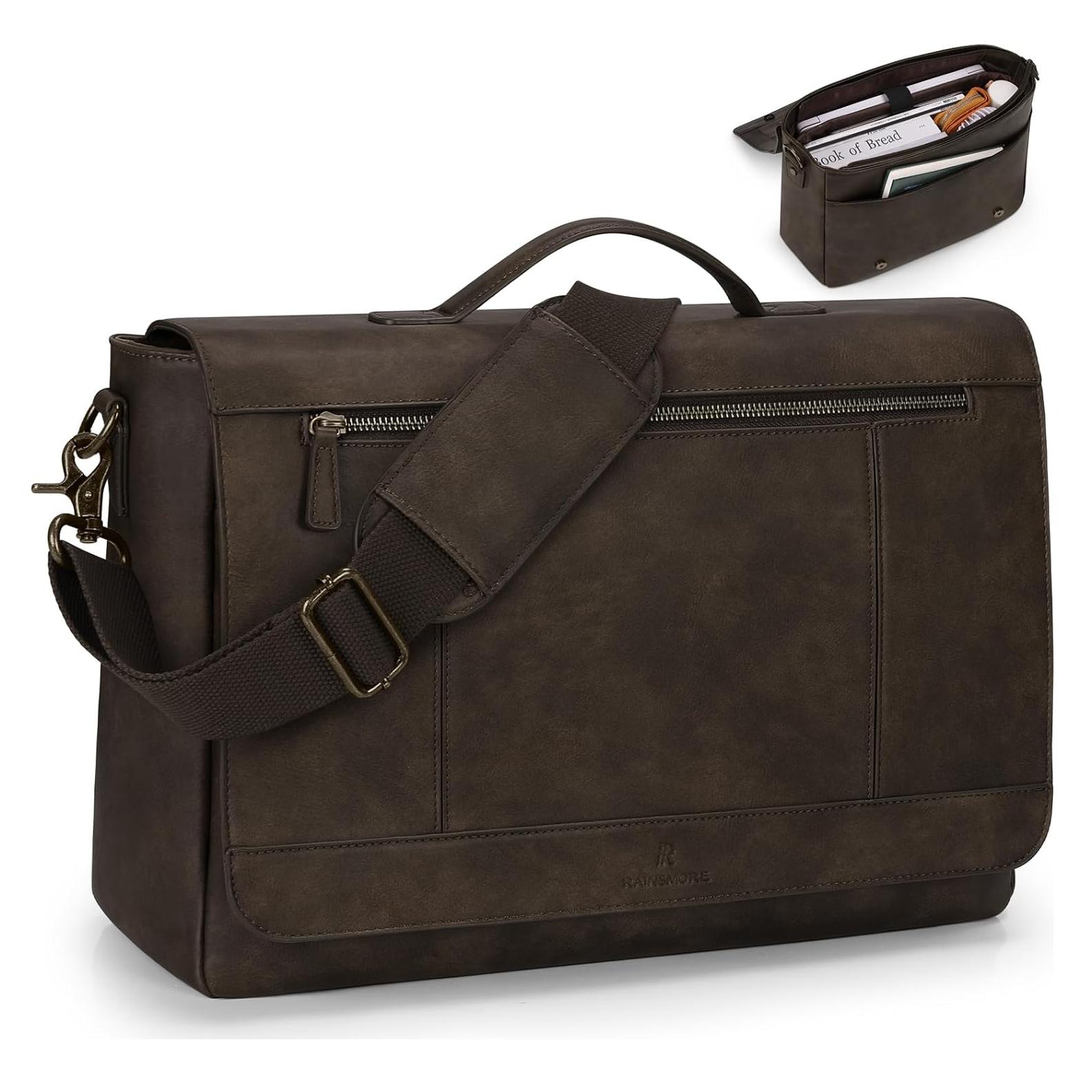 Bolsa de Mensajero de Cuero Rainsmore para Laptop 15.6"