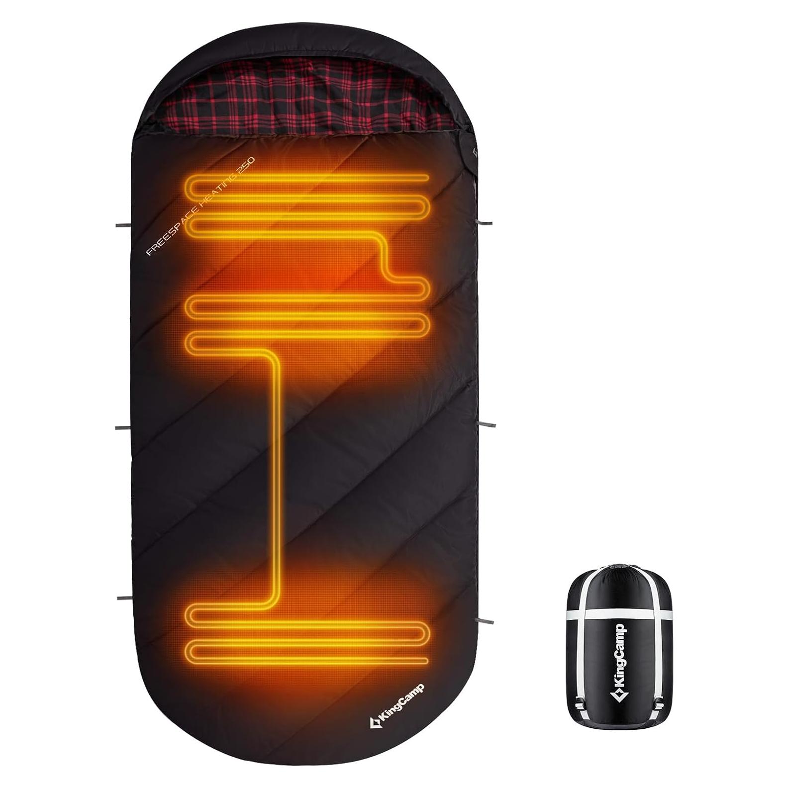 Saco de dormir calefaccionado KingCamp XL impermeable 220x100cm