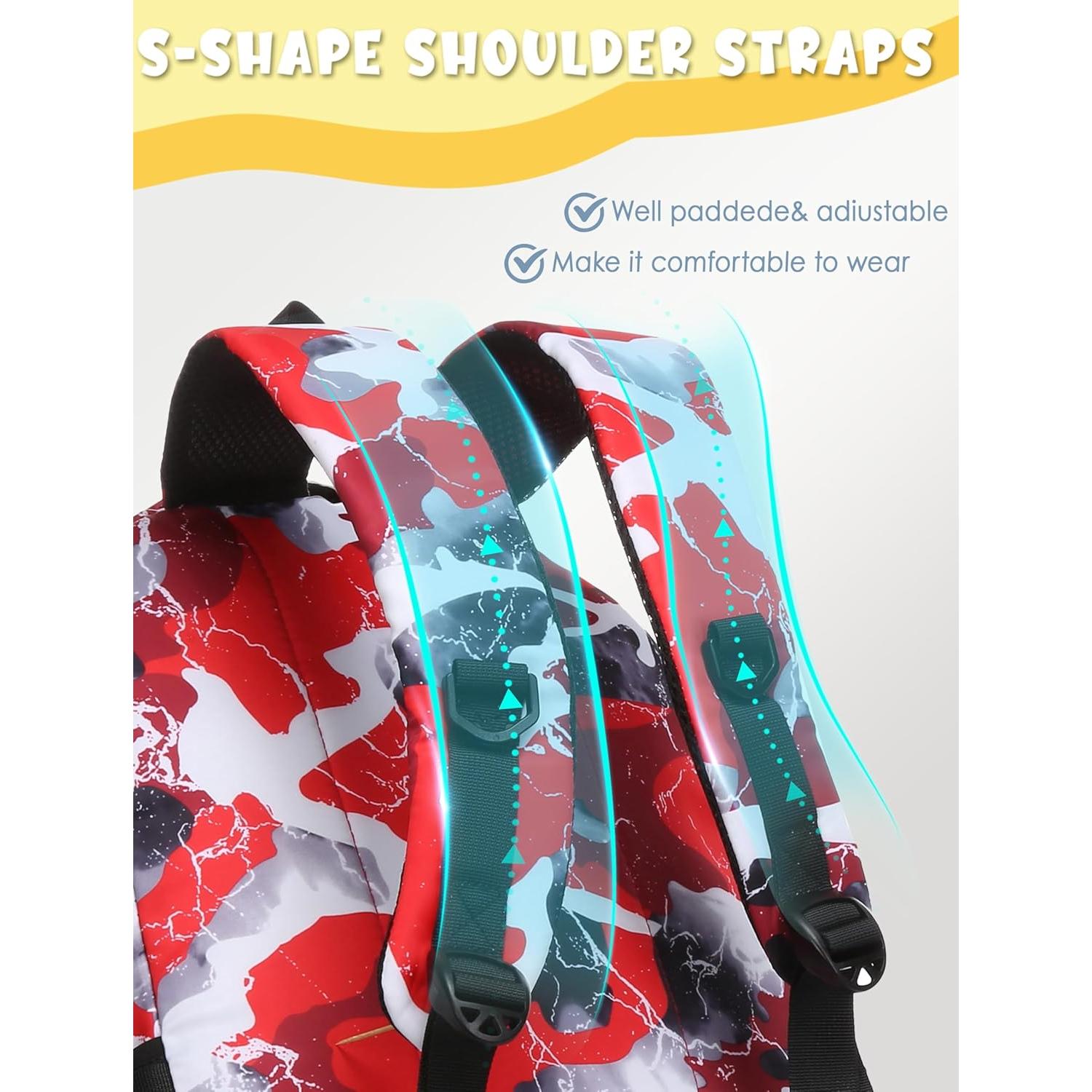 Mochila Escolar BLUEFAIRY 17" para Niños y Niñas Camo Rojo