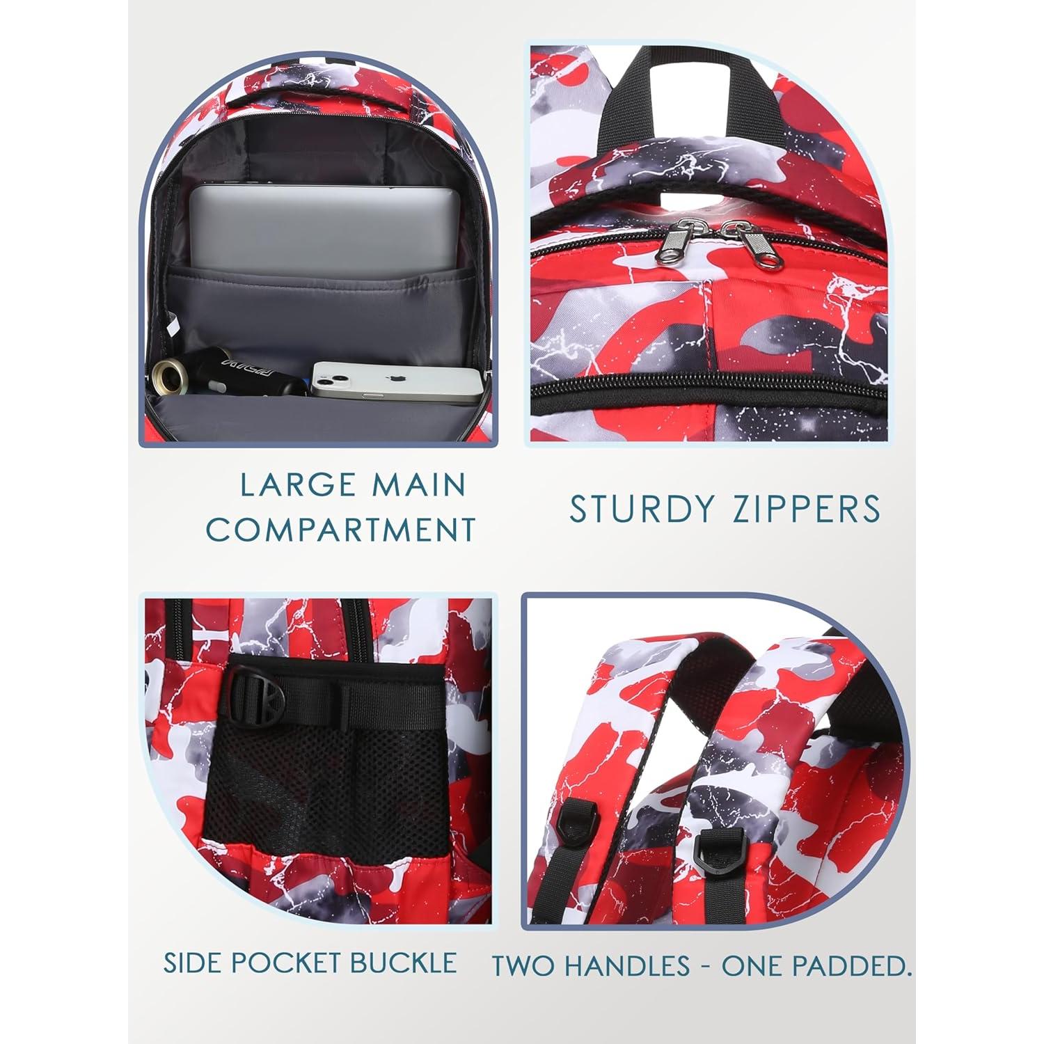 Mochila Escolar BLUEFAIRY 17" para Niños y Niñas Camo Rojo