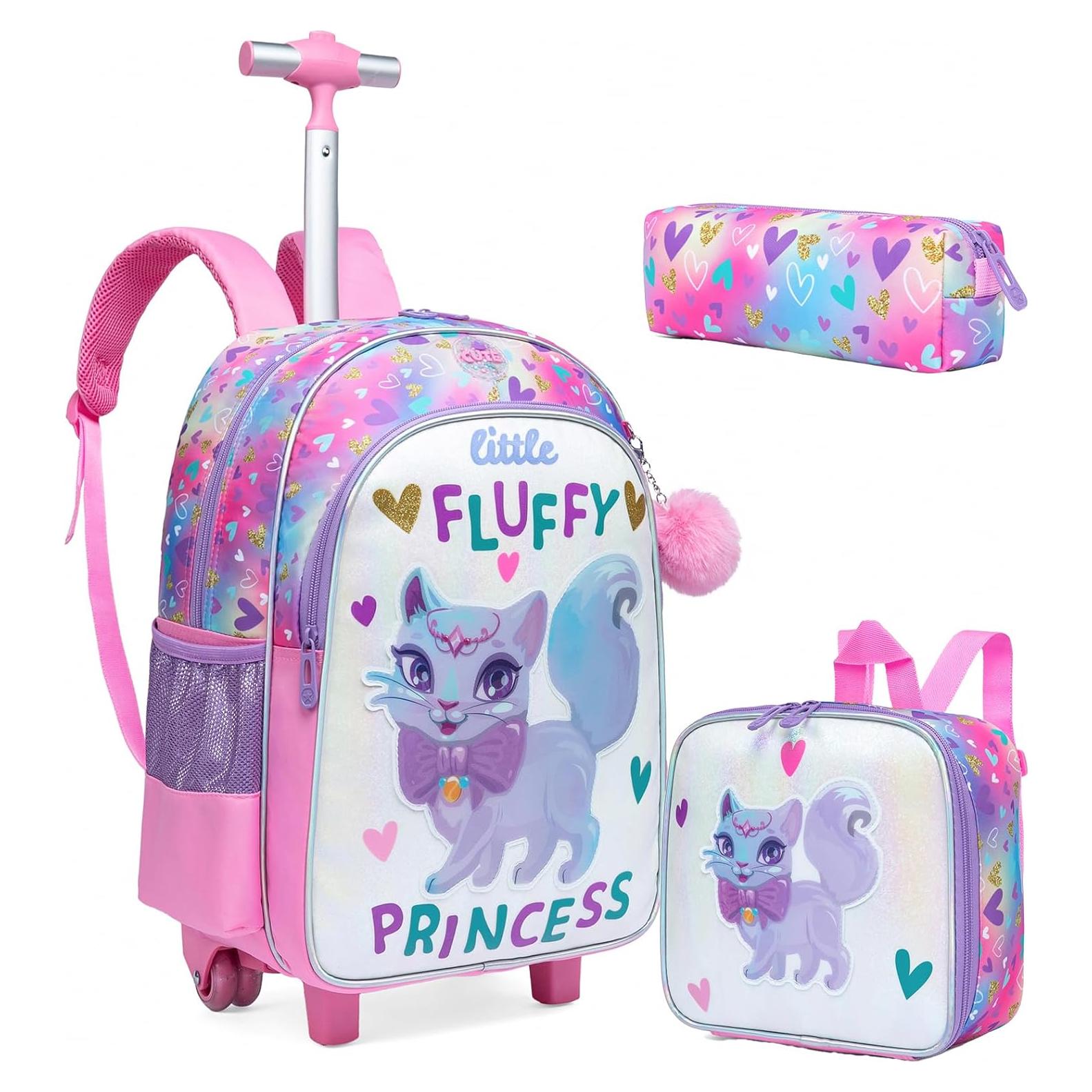 Mochila Rodante para Niñas Meetbelify Gato Púrpura 42x30x20cm