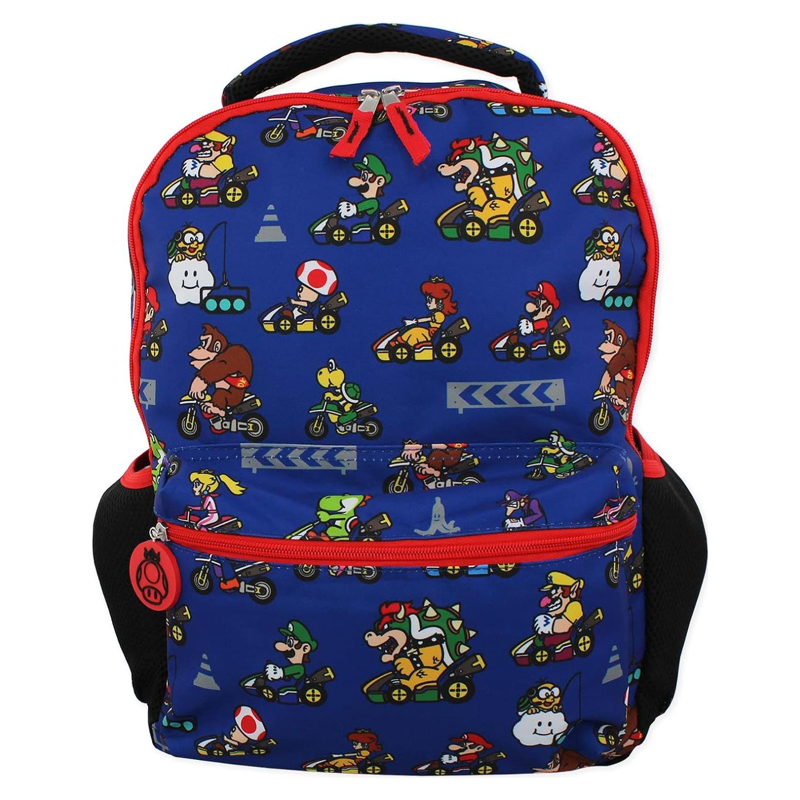 Mochila Escolar Mario Kart Azul 16 Pulgadas Niños Niñas