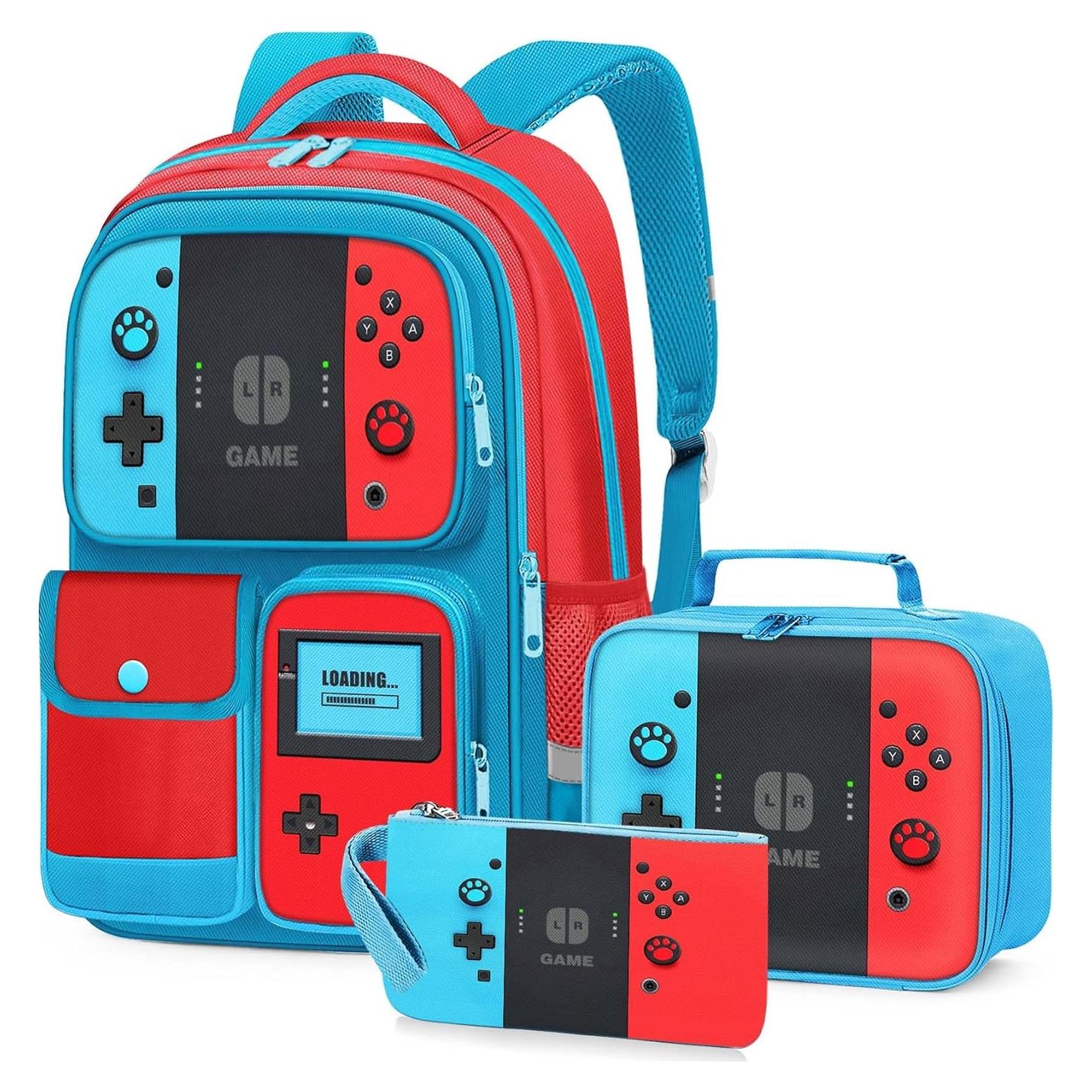 Mochila Escolar Gamer JIRAIKEI 43.2 cm con Estuche y Almuerzo