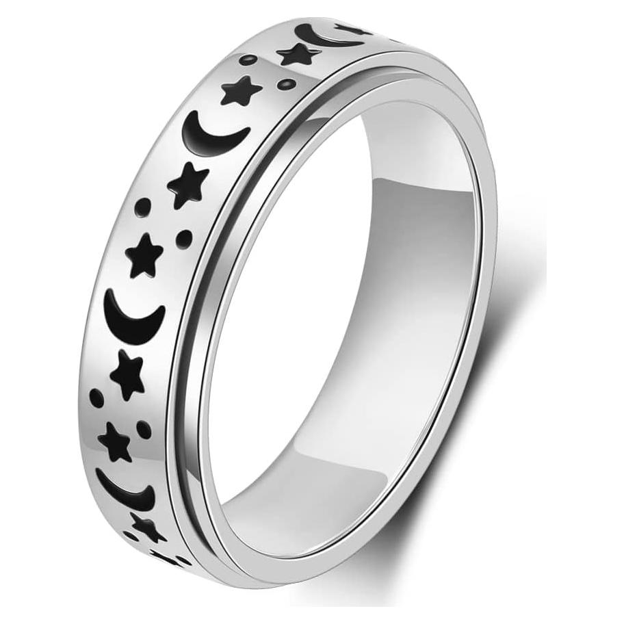 Anillo Giratorio de Acero Inoxidable Luna Estrella 6mm
