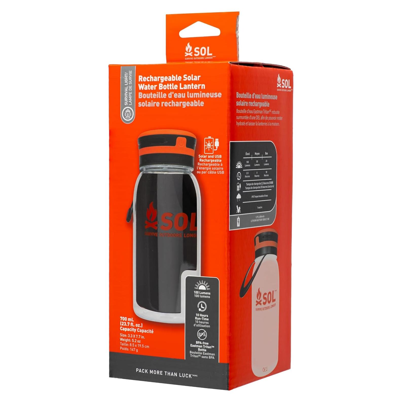 Botella de Agua y Lámpara Solar S.O.L. 700 mL Recargable