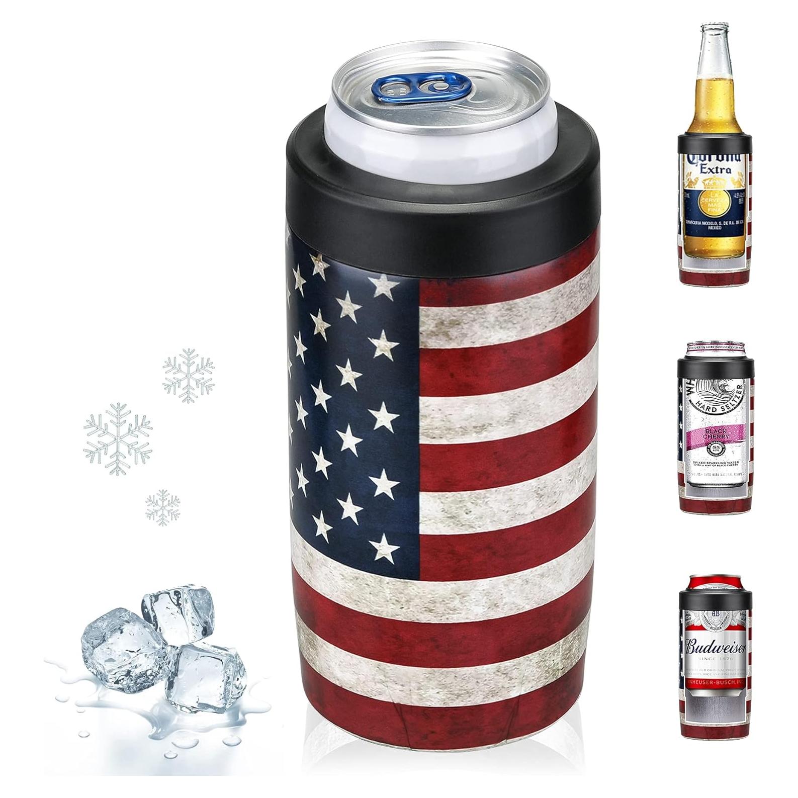 Enfriador de Latas MAXSO 12 Oz Acero Inoxidable Aislado Bandera