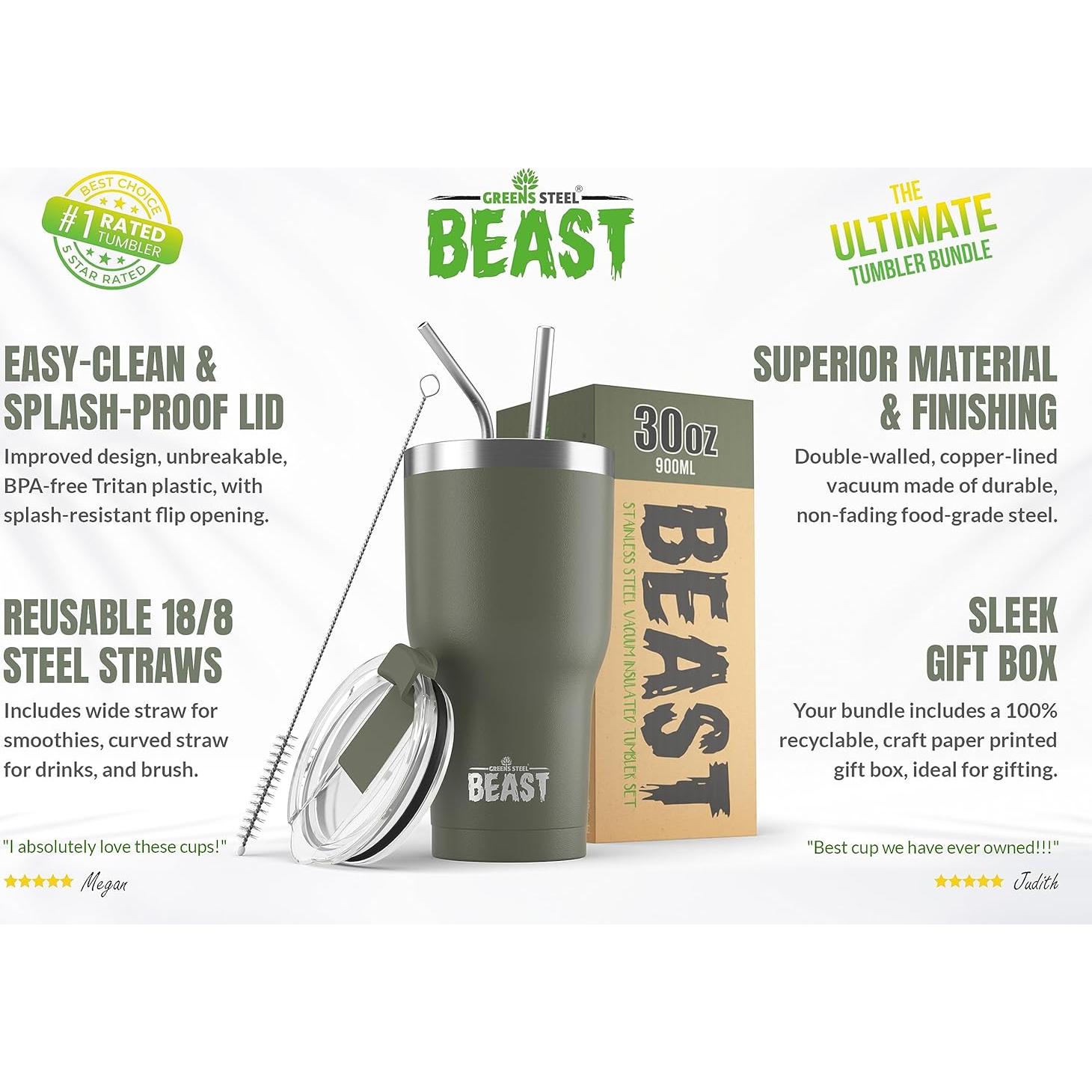 Taza Aislada 30 oz Greens Steel Acero Inoxidable Verde Militar