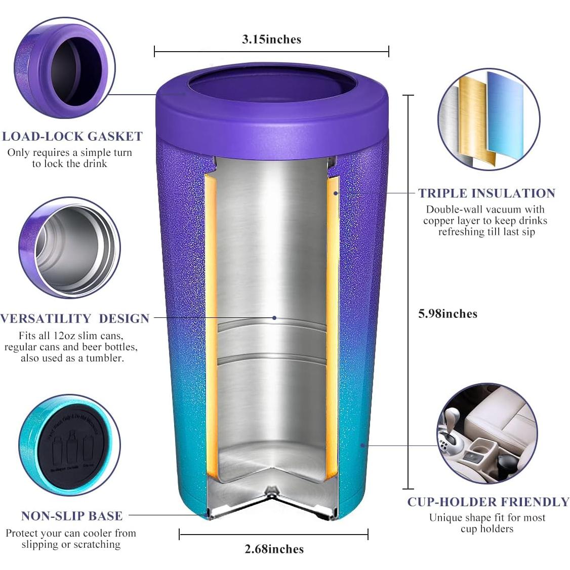 Enfriador de Latas Aislado PEALEAP 4 en 1 Acero Inoxidable 12 OZ