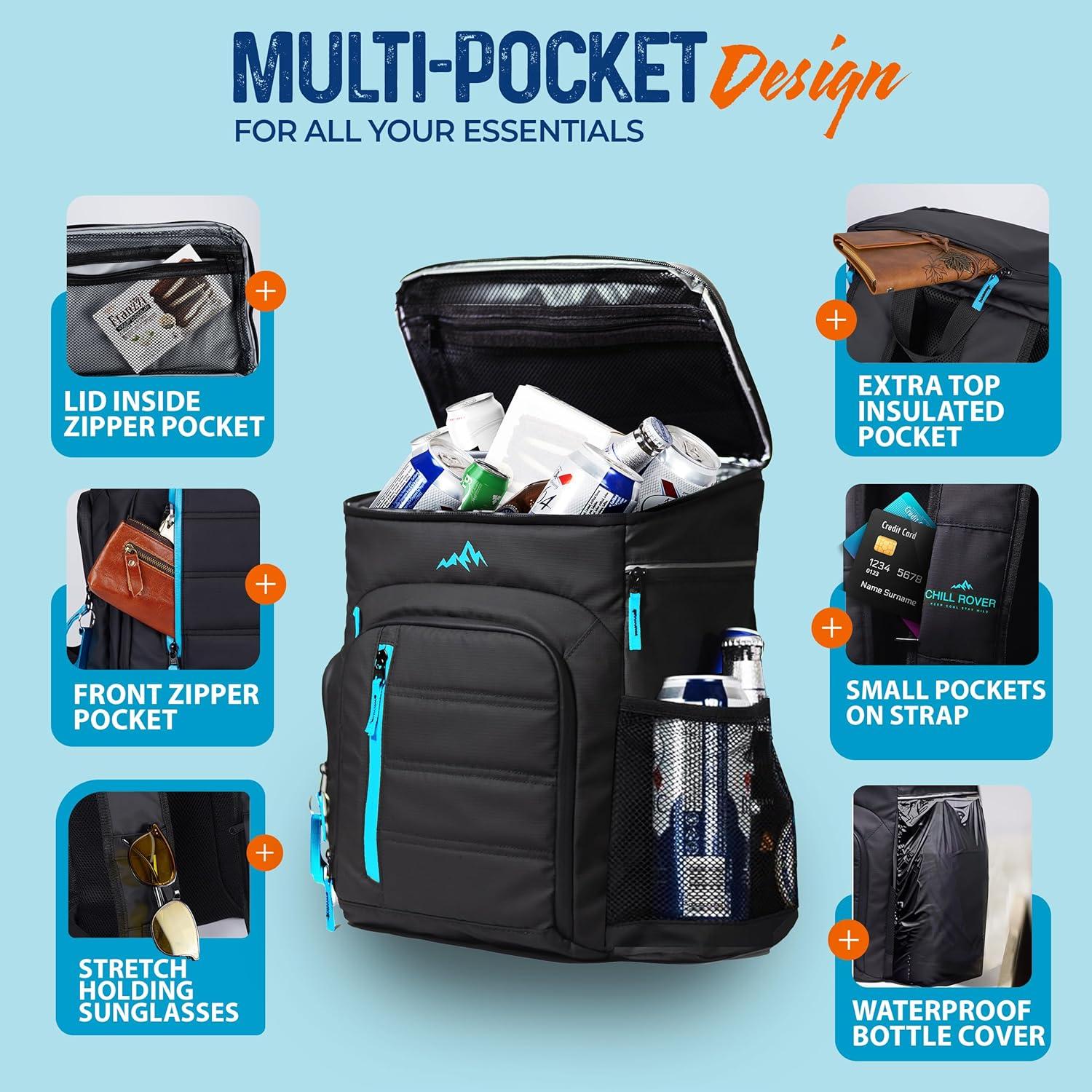 Mochila Cooler Aislada Chillrover 27L Azul - 44 Latas