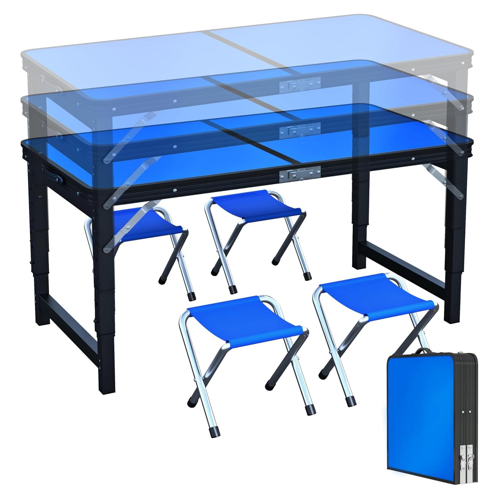 Mesa Plegable UNICOO 1.2m con 4 Sillas Ajustable Azul