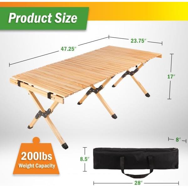 Mesa de Camping Plegable Wakeman 1.2m Madera Natural Portátil