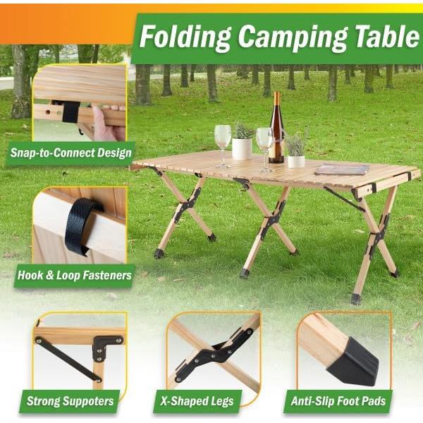 Mesa de Camping Plegable Wakeman 1.2m Madera Natural Portátil