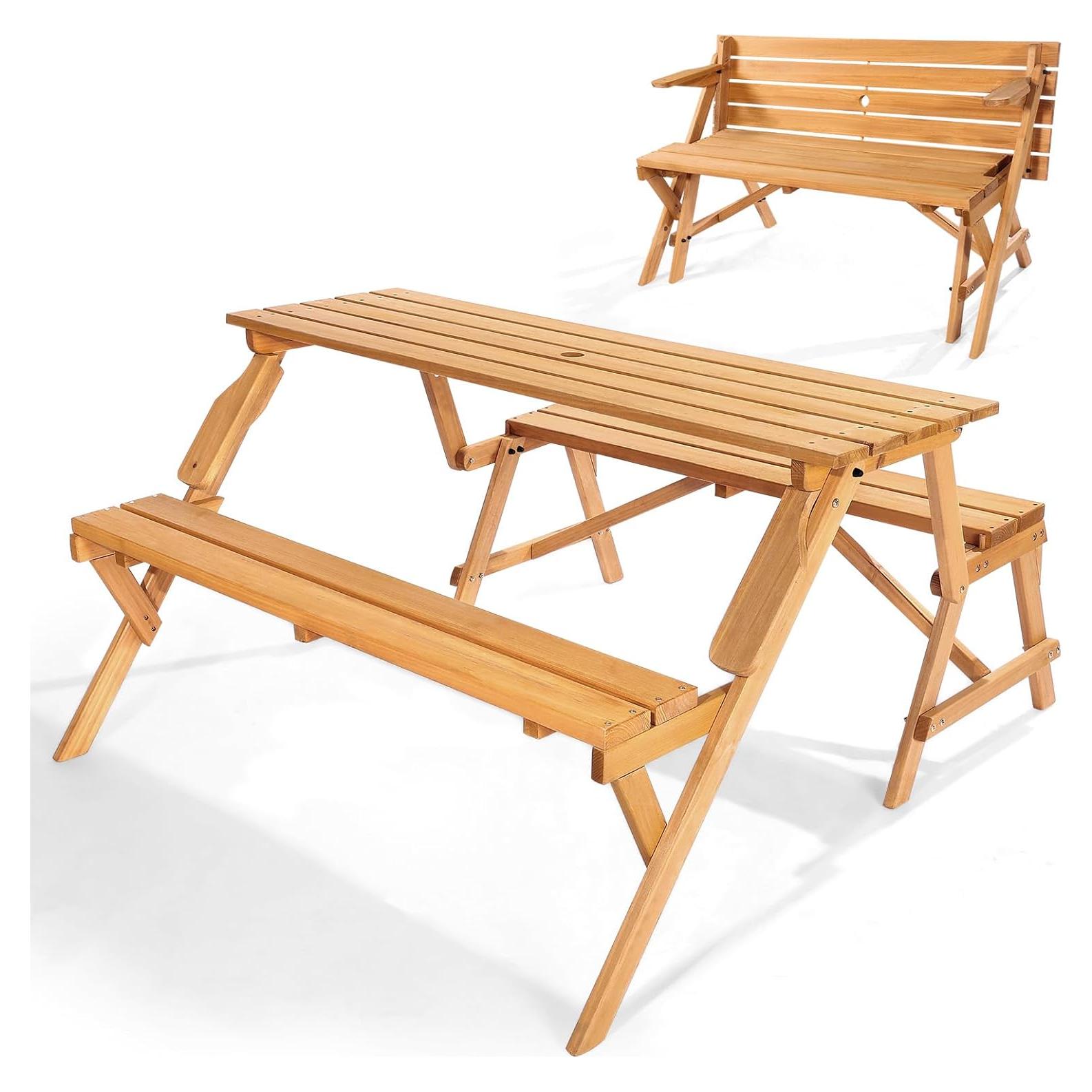 Mesa de Picnic 2-en-1 VEVOR de Madera para Exterior con Paraguas