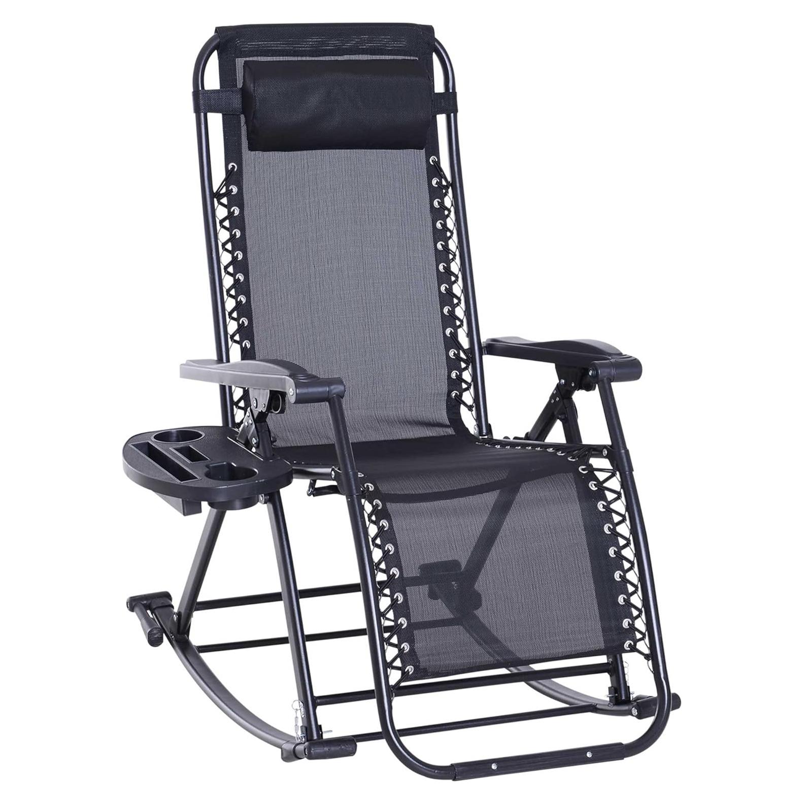 Silla Mecedora Reclinable Plegable Outsunny - Gravedad Cero, Negro