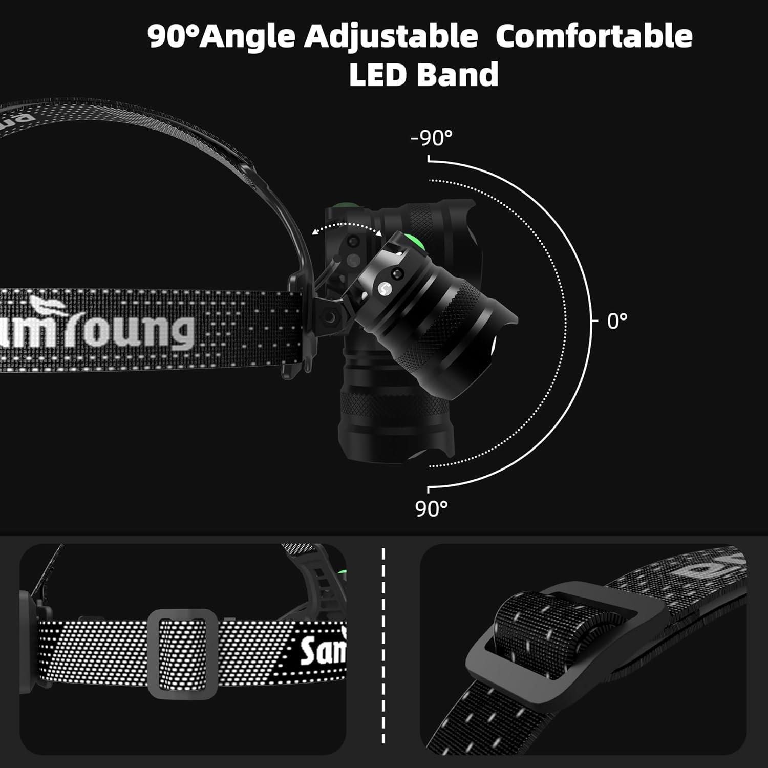 Linterna Frontal LED Samyoung 2000 Lúmenes 7 Modos 50h