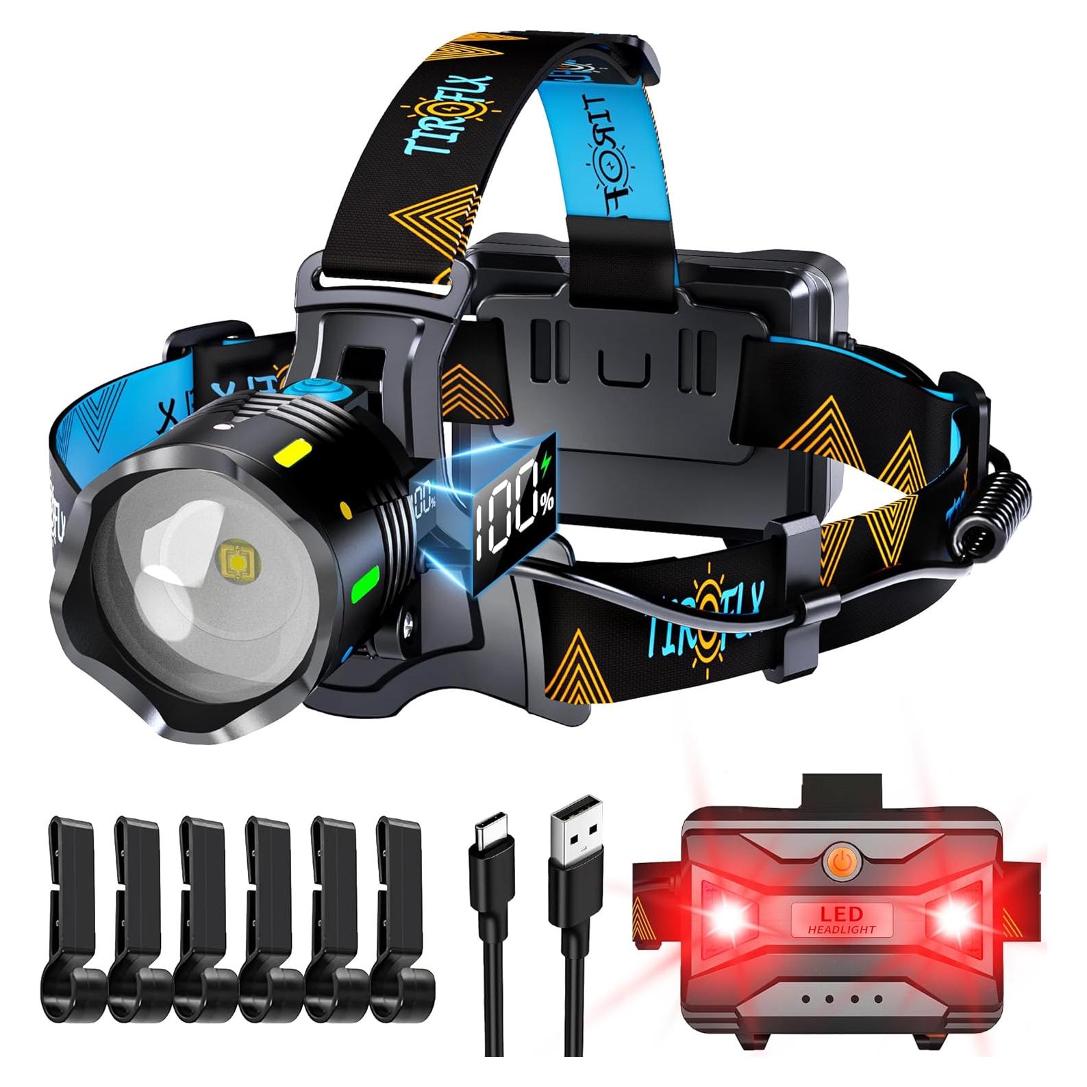 Linterna Frontal TIROFLX 16000 Lux 12 Modos IP65 Recargable