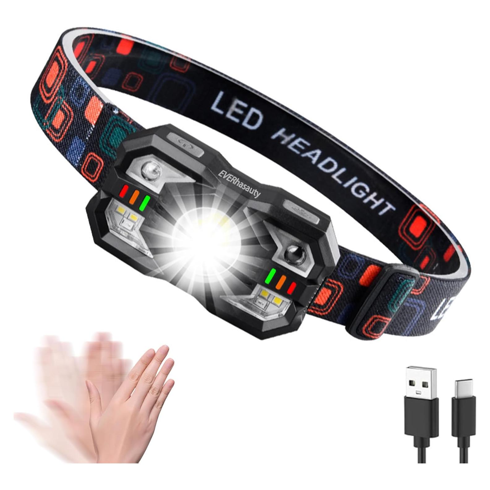 Linterna Frontal Recargable EVERhasauty 1200 Lúmenes LED 10 Modos