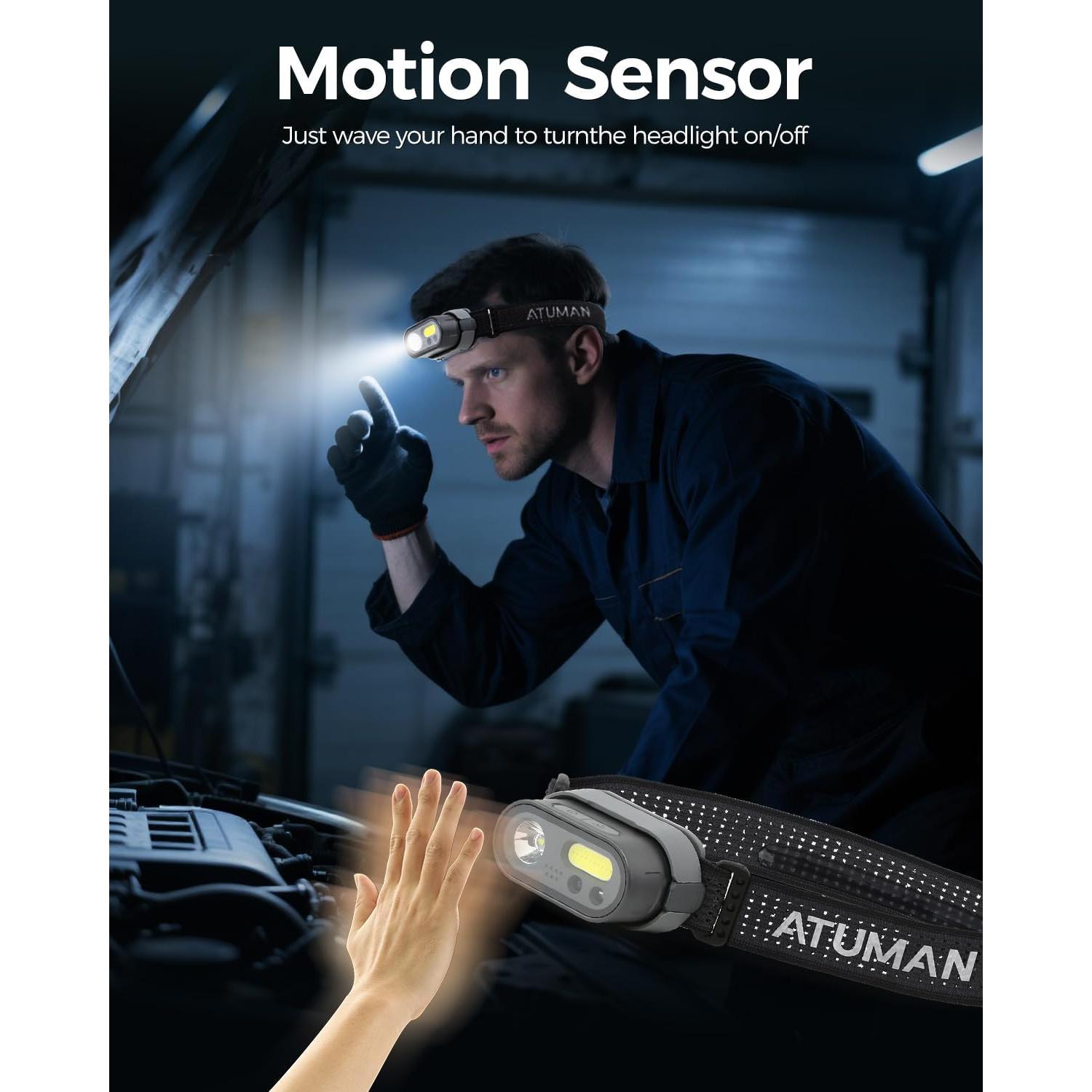 Linterna Frontal LED Recargable MH1 con Sensor de Movimiento