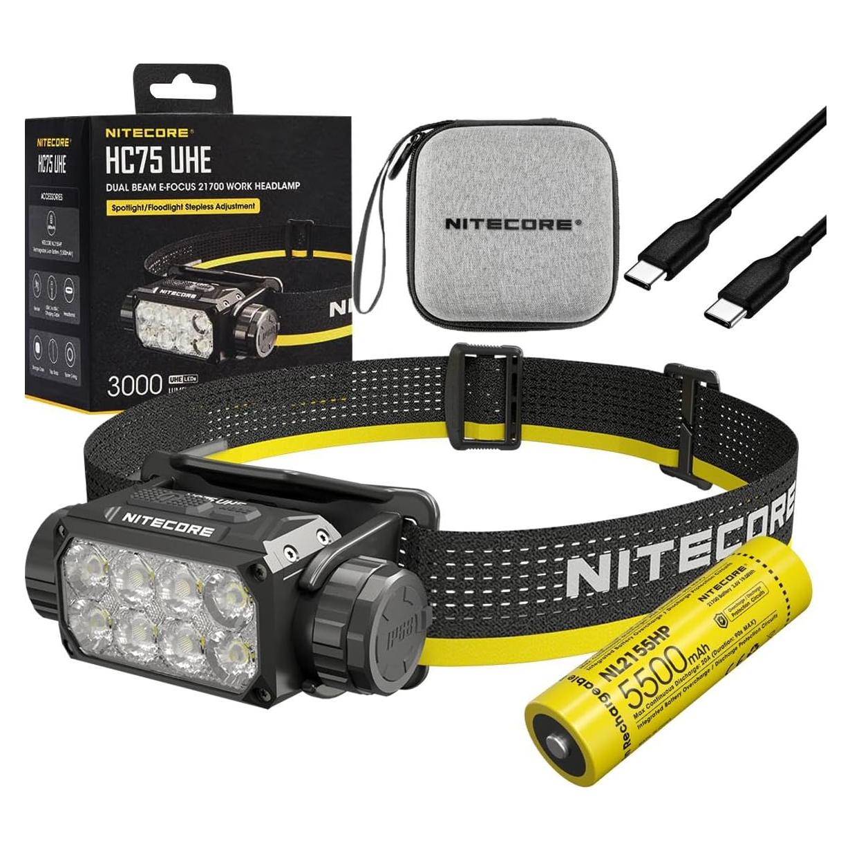 Linterna Frontal Nitecore HC75 UHE Recargable 3000 Lúmenes 192m