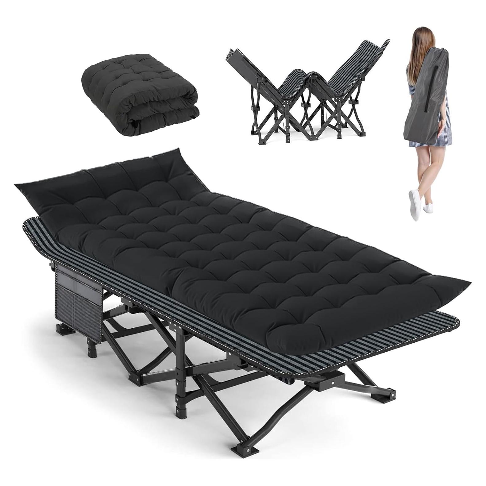 Cama de Camping Plegable XL Genérico con Colchón Grueso 190.5x71.1 cm