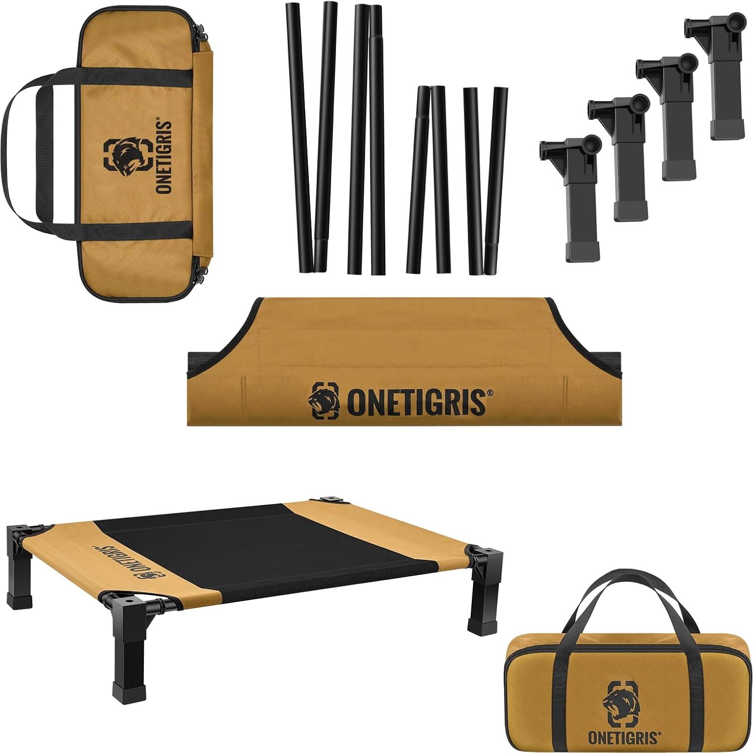 Cama Elevada para Perros OneTigris Pequeña Marrón con Malla Transpirable