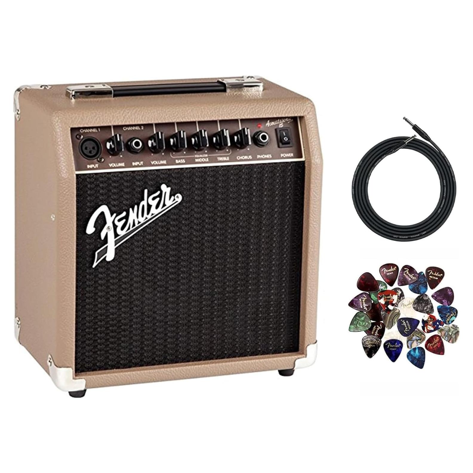 Amplificador Fender Acoustasonic 15 con Cable y Accesorios