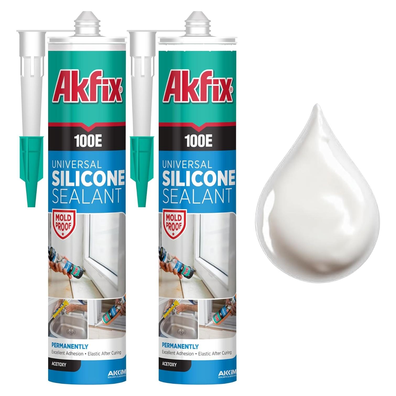 Sellador de Silicona RTV Akfix 100E Blanco 2 Paquete 100% Impermeable