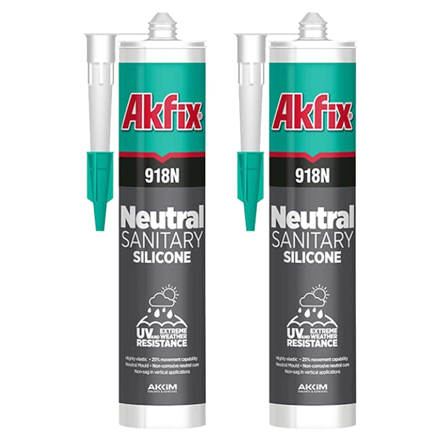 Sellador de Silicona Akfix 918N Blanco 2x310 ml para Cocina y Baño