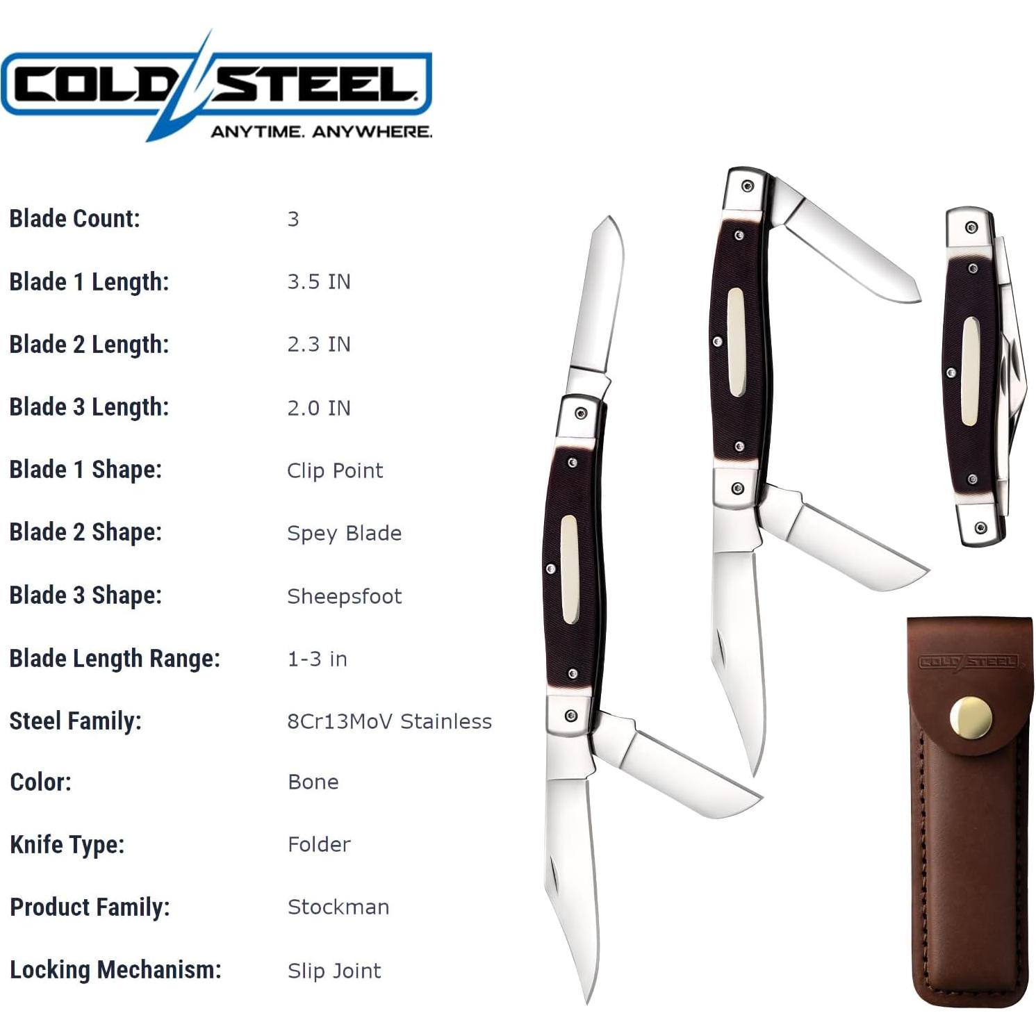 Cuchillo Plegable Cold Steel Stockman 3 Cuchillas Hueso