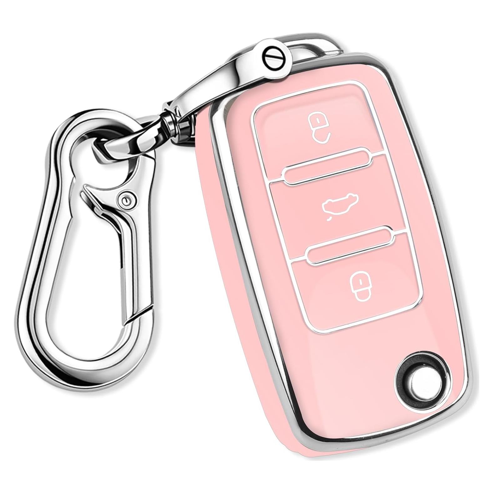 Cubierta de Llave VW QBUC Rosa TPU Suave Compatible Jetta Golf