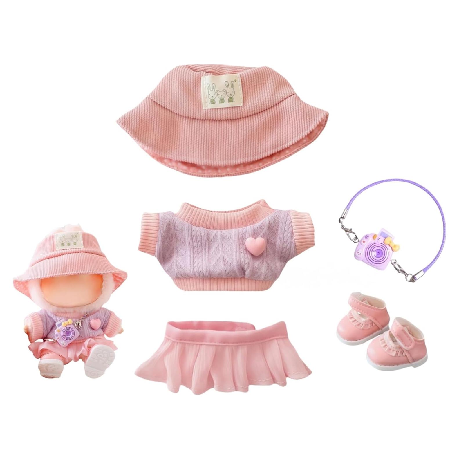 Conjunto de Ropa Kawaii Rosa para Muñecas 15cm y 17cm - 5 Piezas