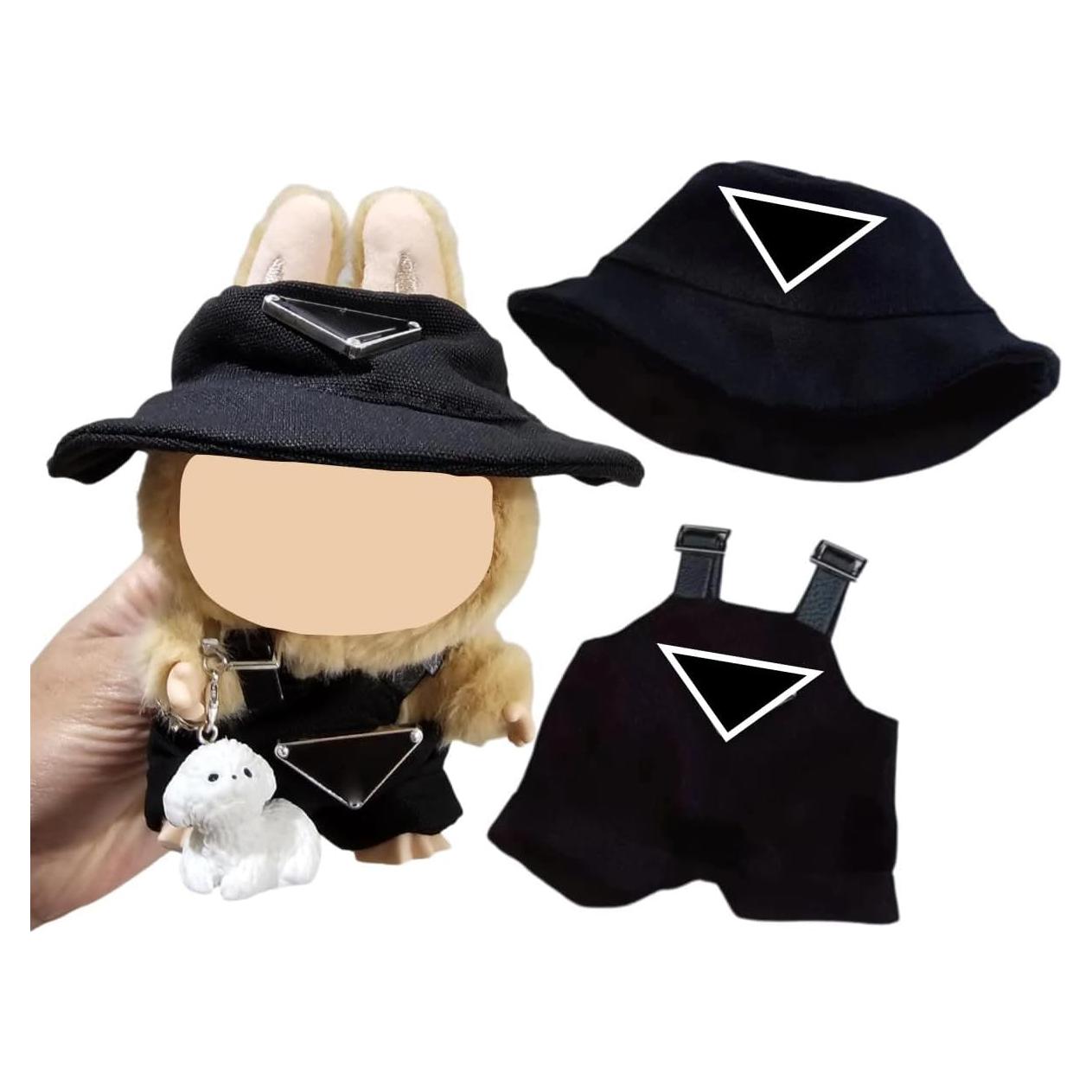 Conjunto de Ropa para Muñecas Labubu 15/17cm - Sombrero y Overoles Negros