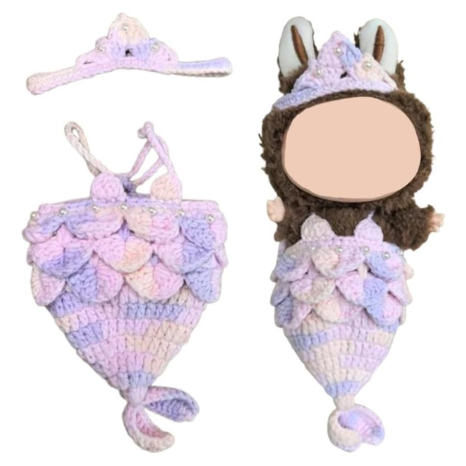 Conjunto de Ropa de Sirena Labubu Tejido a Mano 15-17 cm
