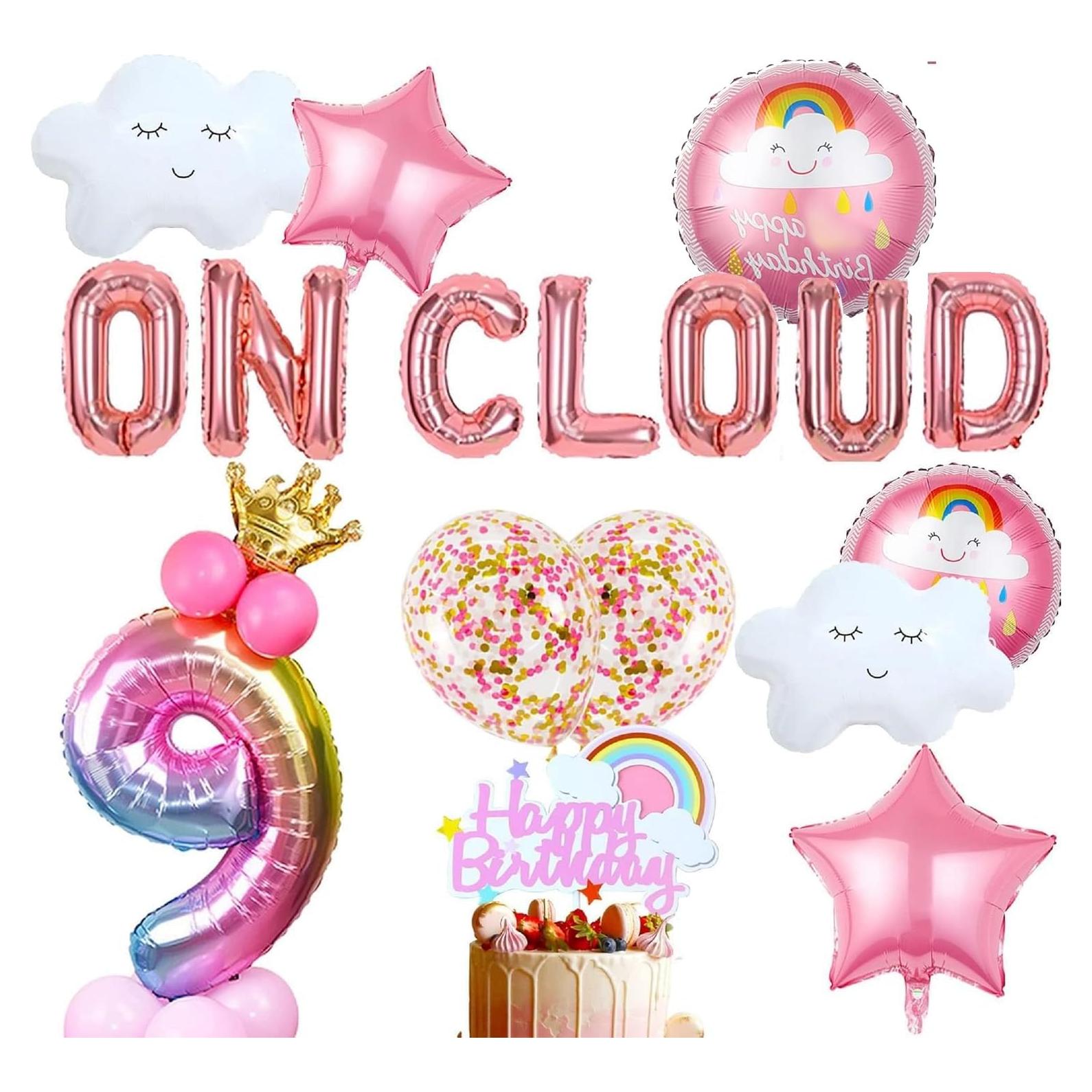 Banderín de Globos Dorado Rosa LaVenty para Cumpleaños 9 Años