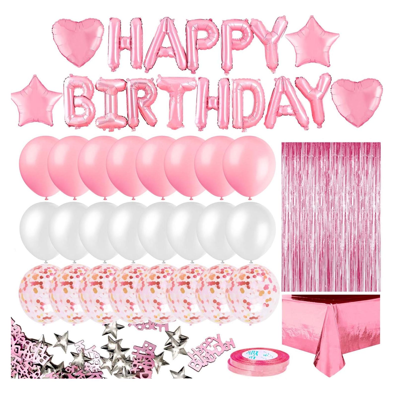 Set de Decoración de Fiesta de Cumpleaños Rosa MOVINPE 33 Piezas