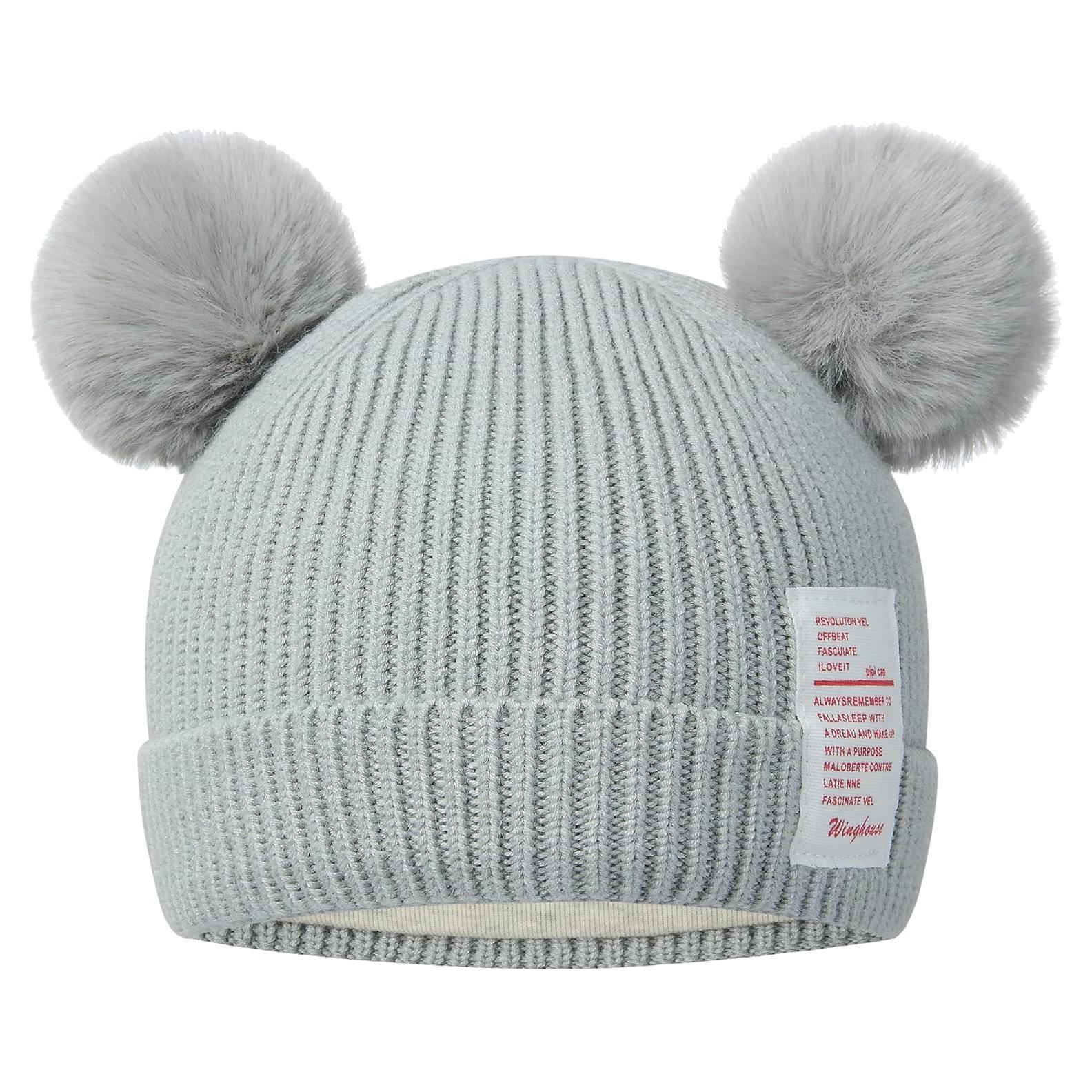 Gorro de Invierno para Bebés Gris Acogedor con Pom Pom