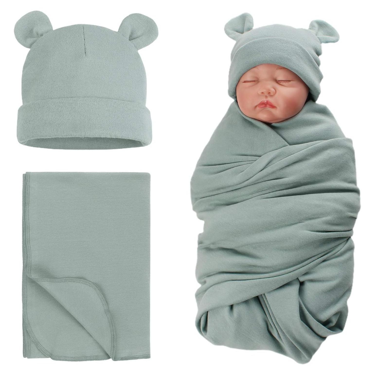Conjunto de gorros y manta de algodón PESAAT para recién nacidos
