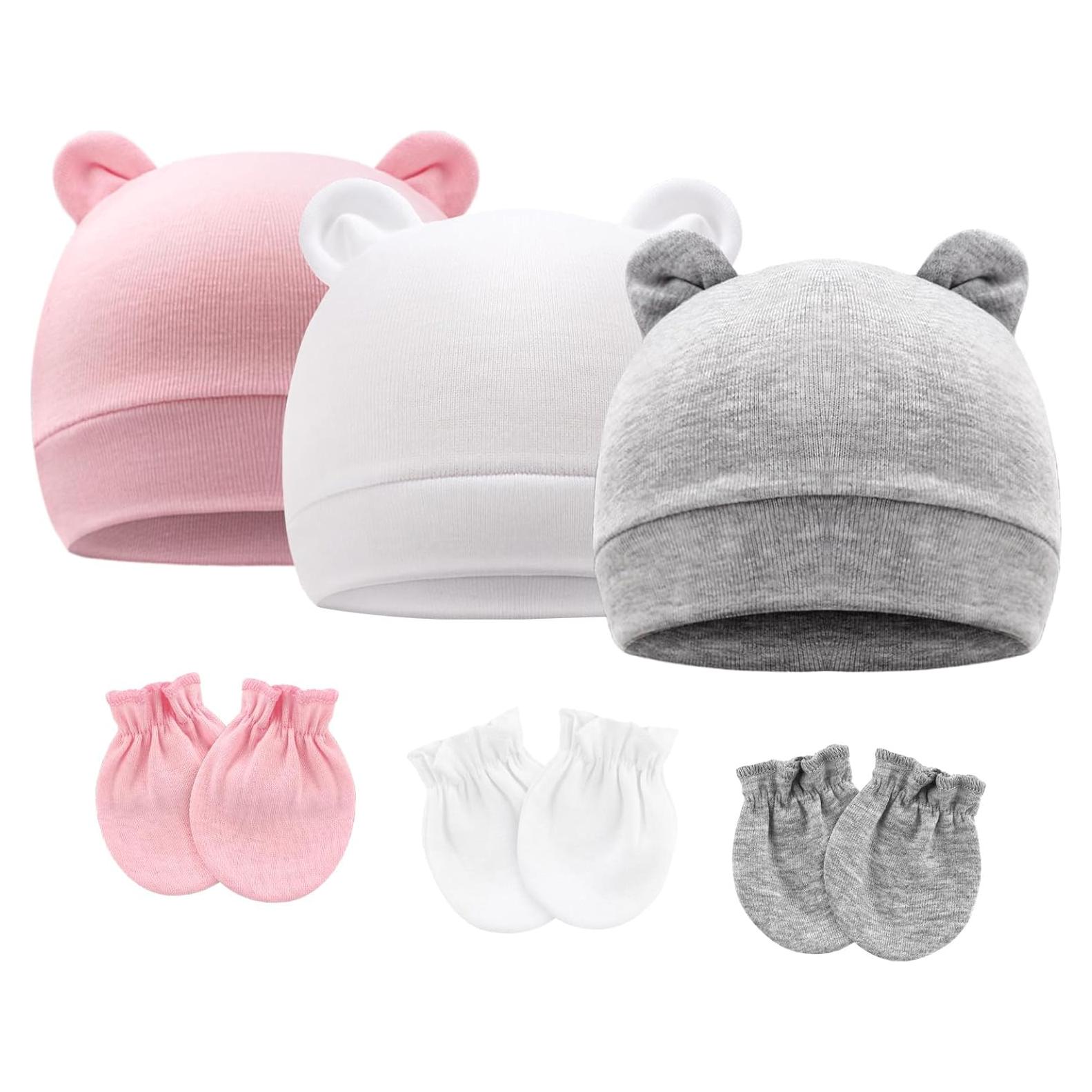 Conjunto Gorro y Manoplas Bebé AQOKKA 0-3 meses Orejas de Oso