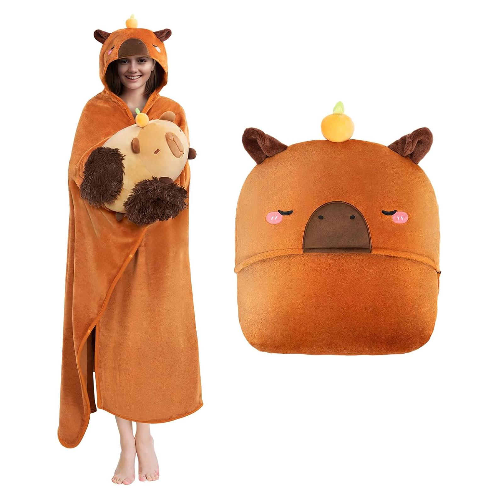 Manta con Capucha de Capibara Mewaii - Franela Suave 157x132 cm