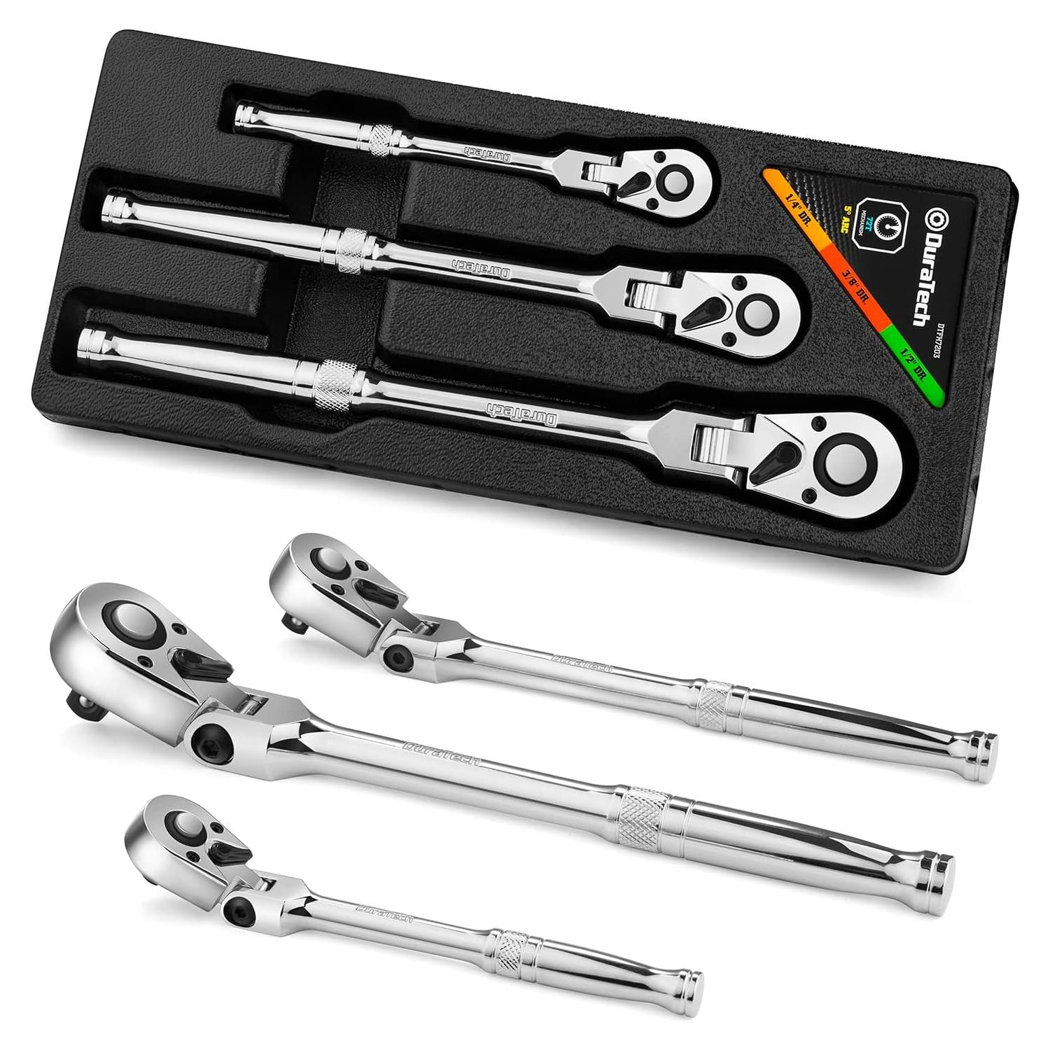 Juego de Llaves de Carraca DURATECH 3 Piezas Cabezal Flexible