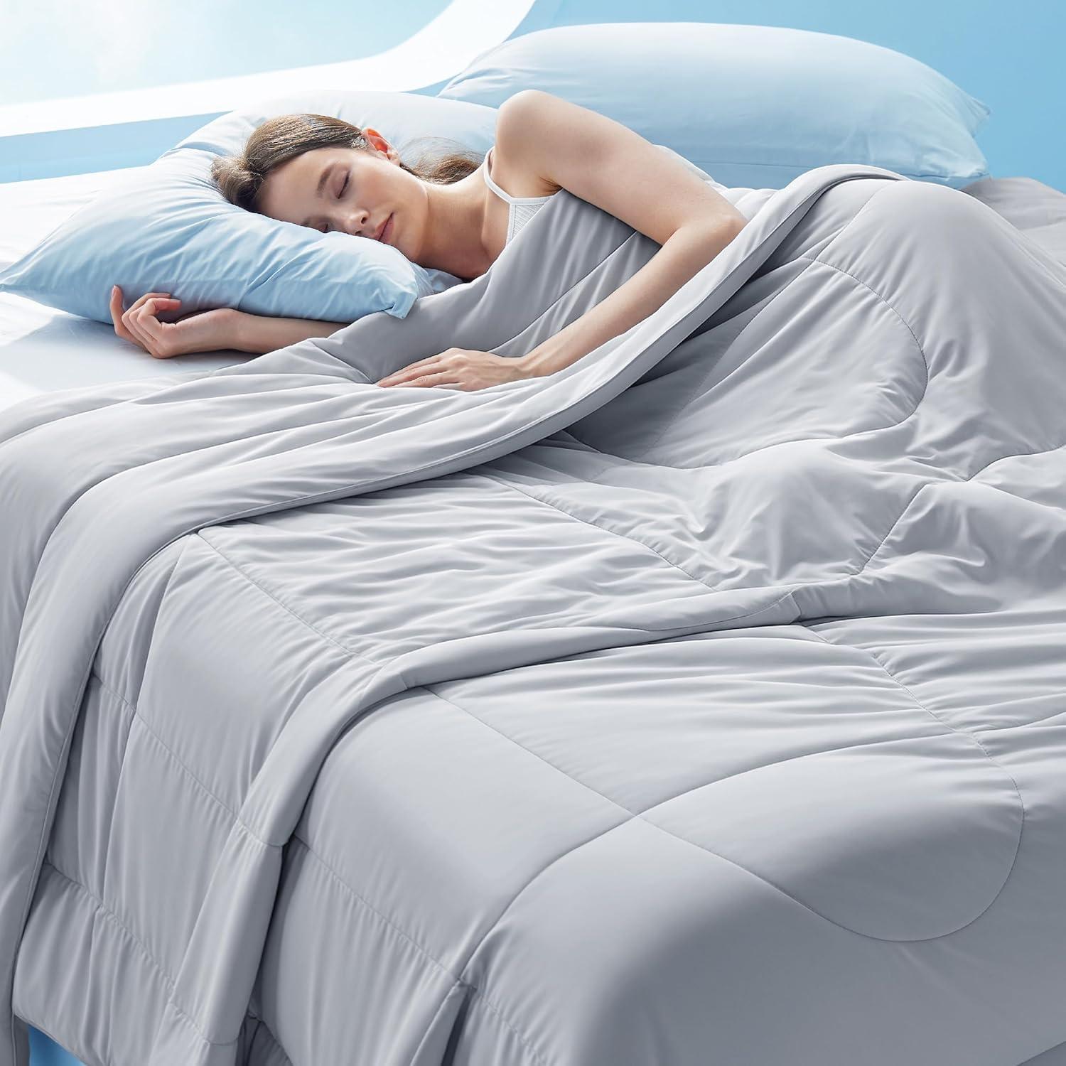 Edredón Refrigerante Bedsure Completo Gris 2.6 kg Ligero