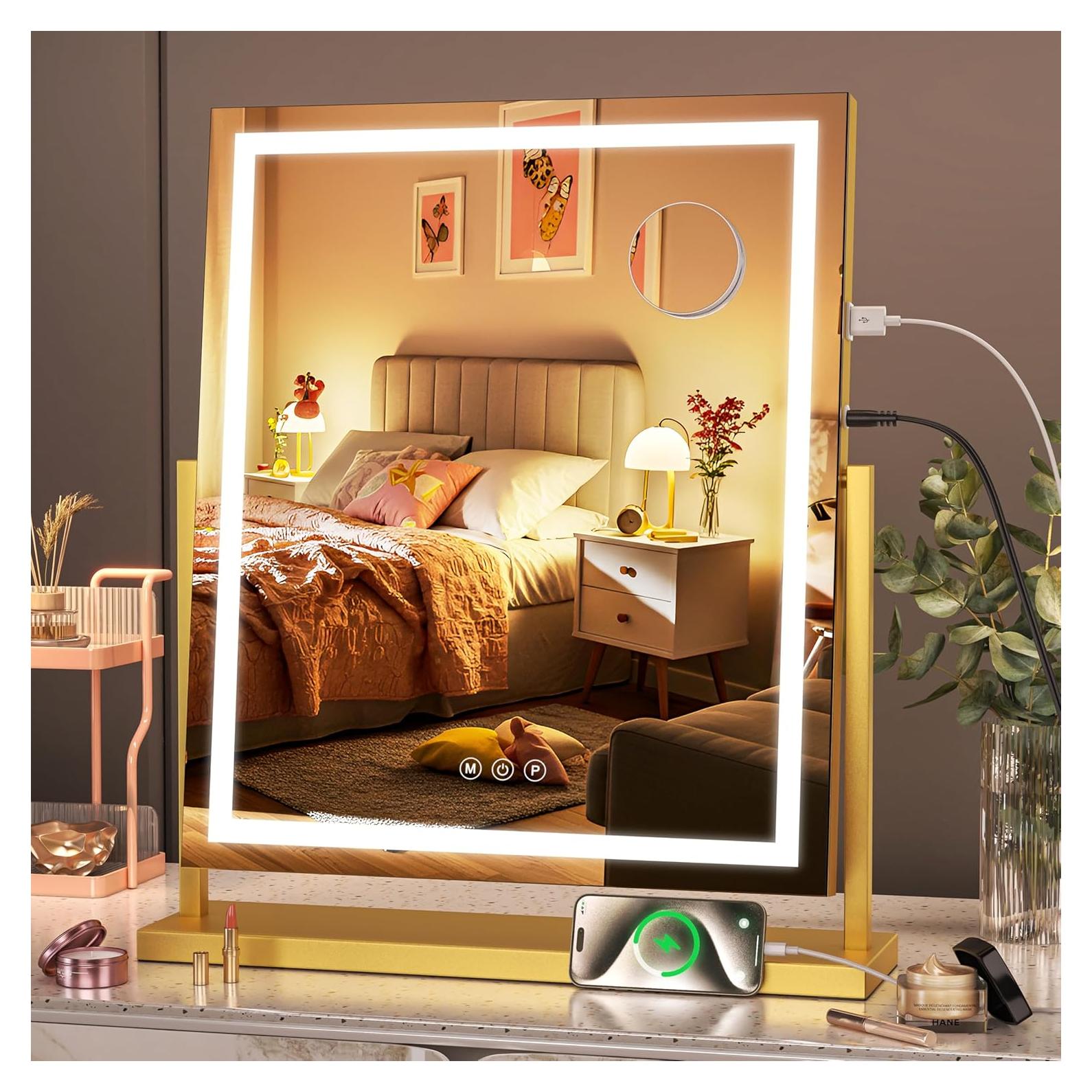 Espejo de Tocador LED Hasipu 43x56 cm con Luz Ajustable